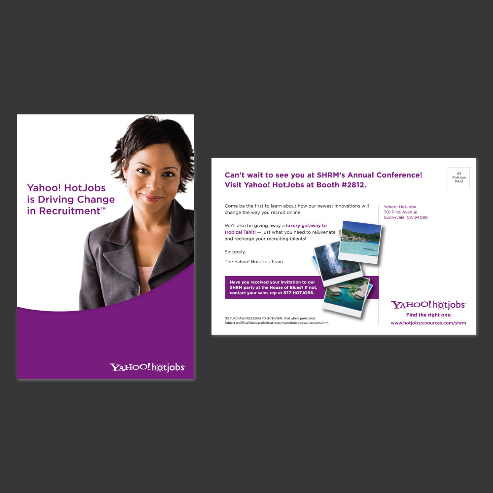 YAHOO! HOTJOBS (2007-08) – Postcard I designed/produced for the 2008 SHRM Conference