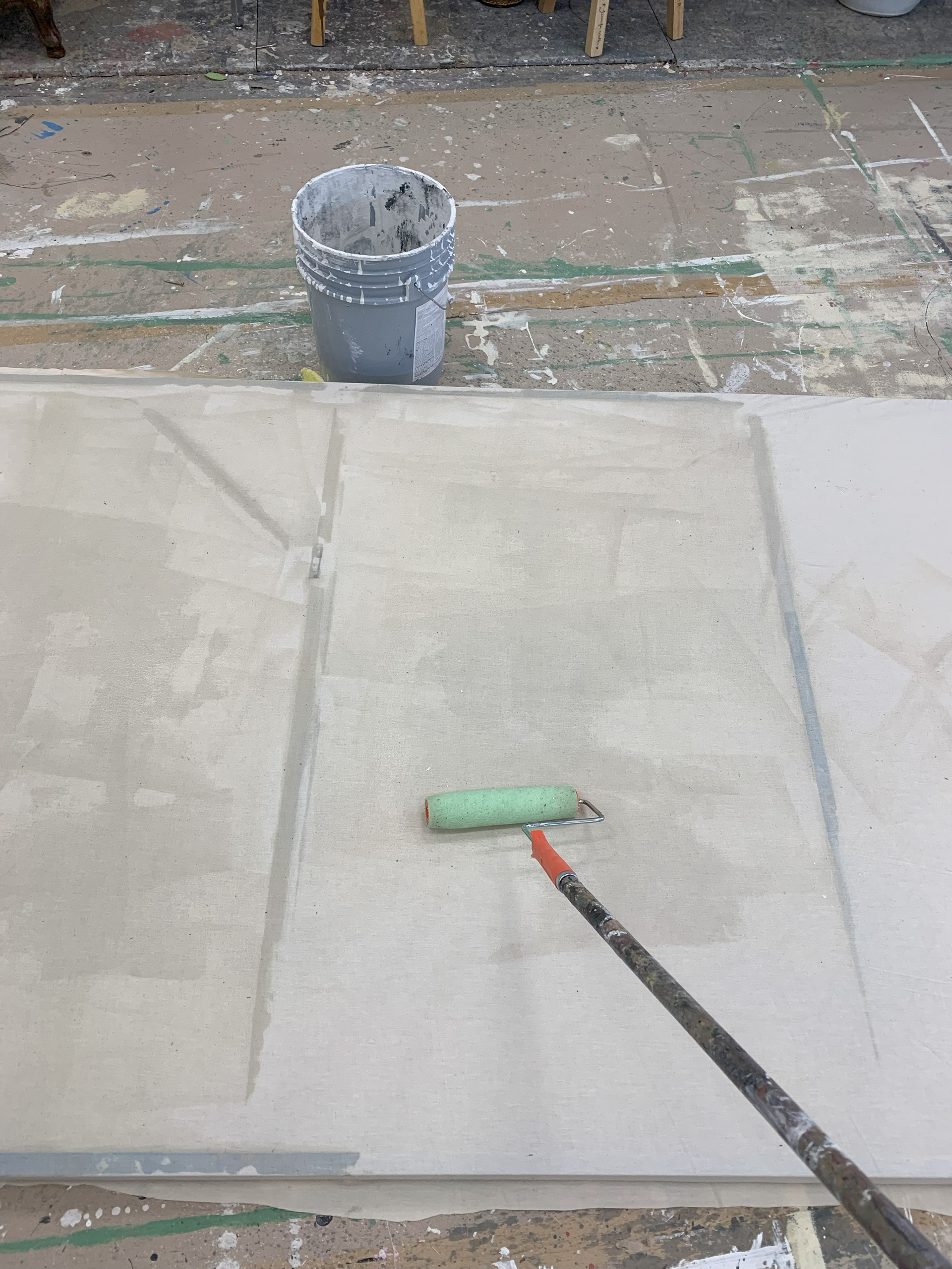 Painting stretched muslin with starch mixture
