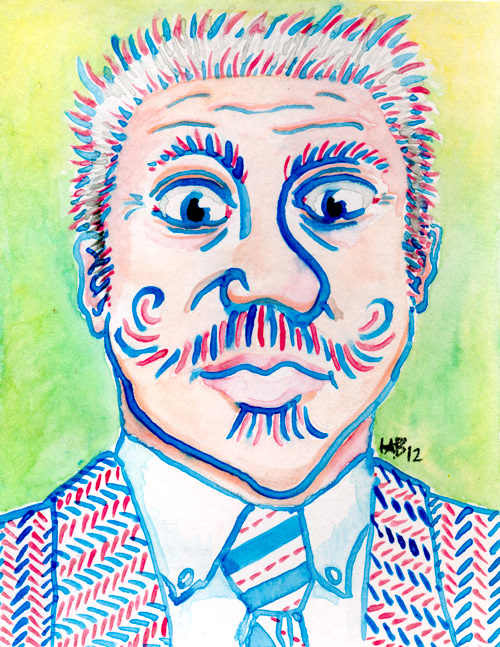 Herringbone watercolor mustache fellow. I'd wear this jacket if I could.
