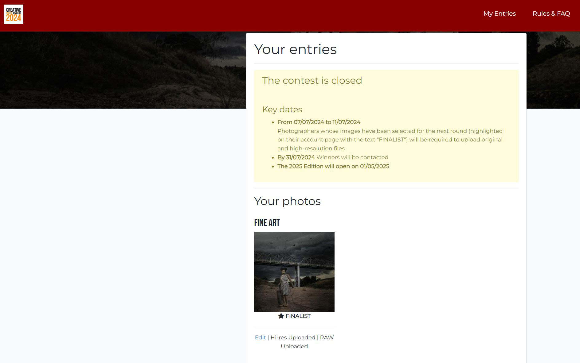 78th July 2024 - Finalist in the Sienna Awards.