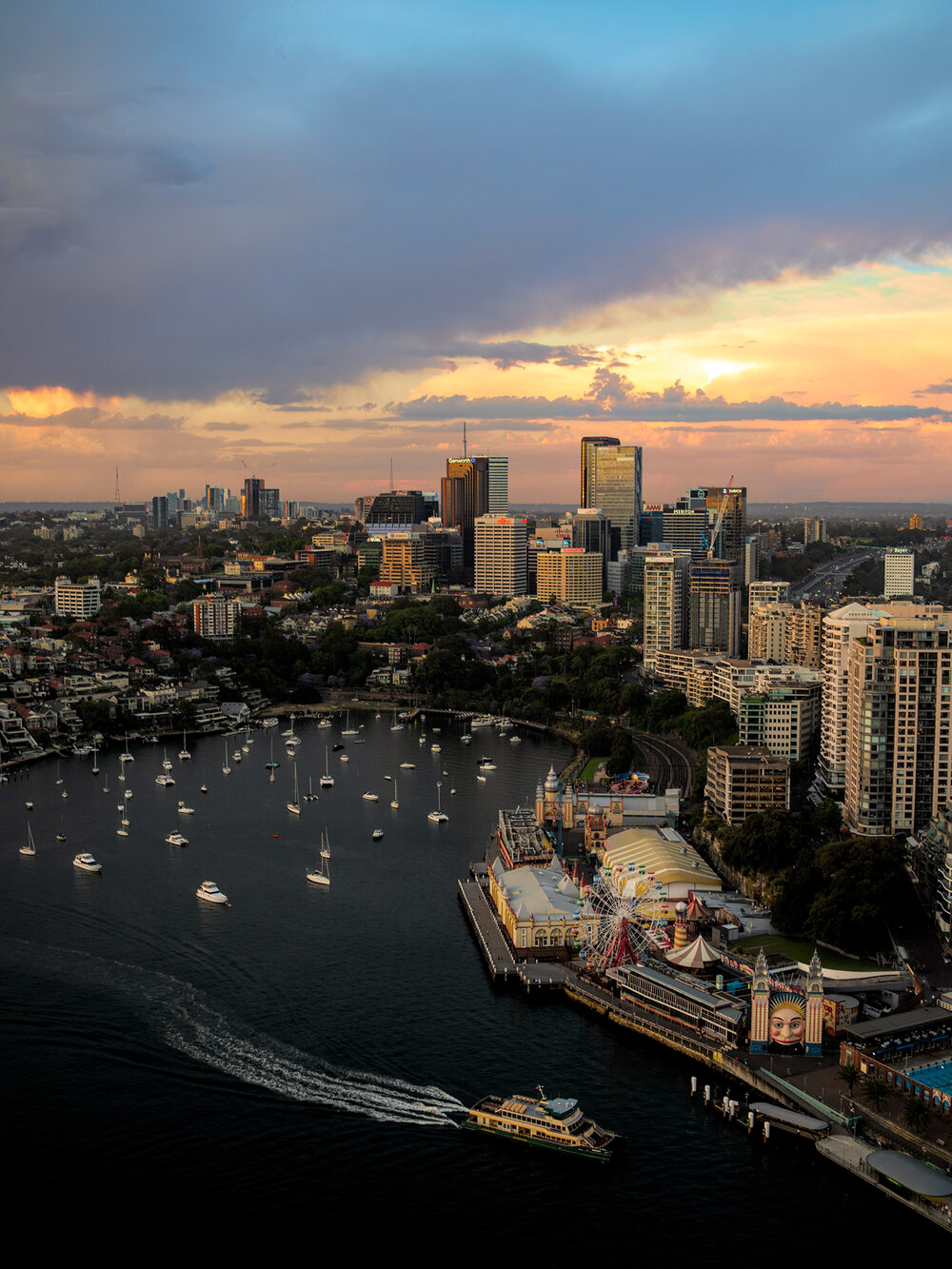 Sydney's Luna Park from on top of the Sydney Harbour Bridge