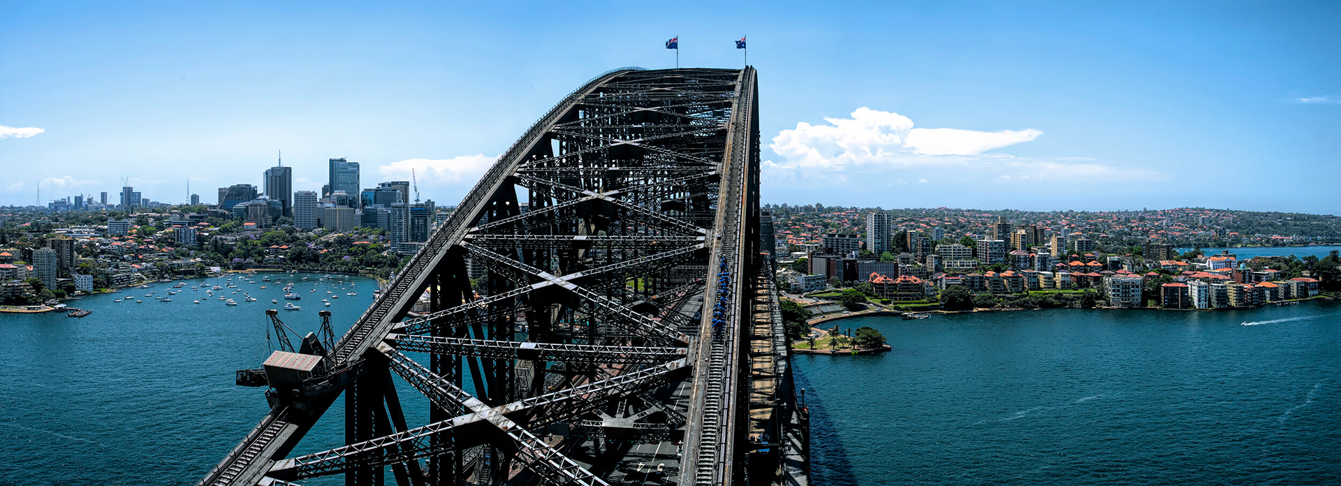 A panorama shot consisting of three images stitched together taken from the Gundeck of the Southern Pylon