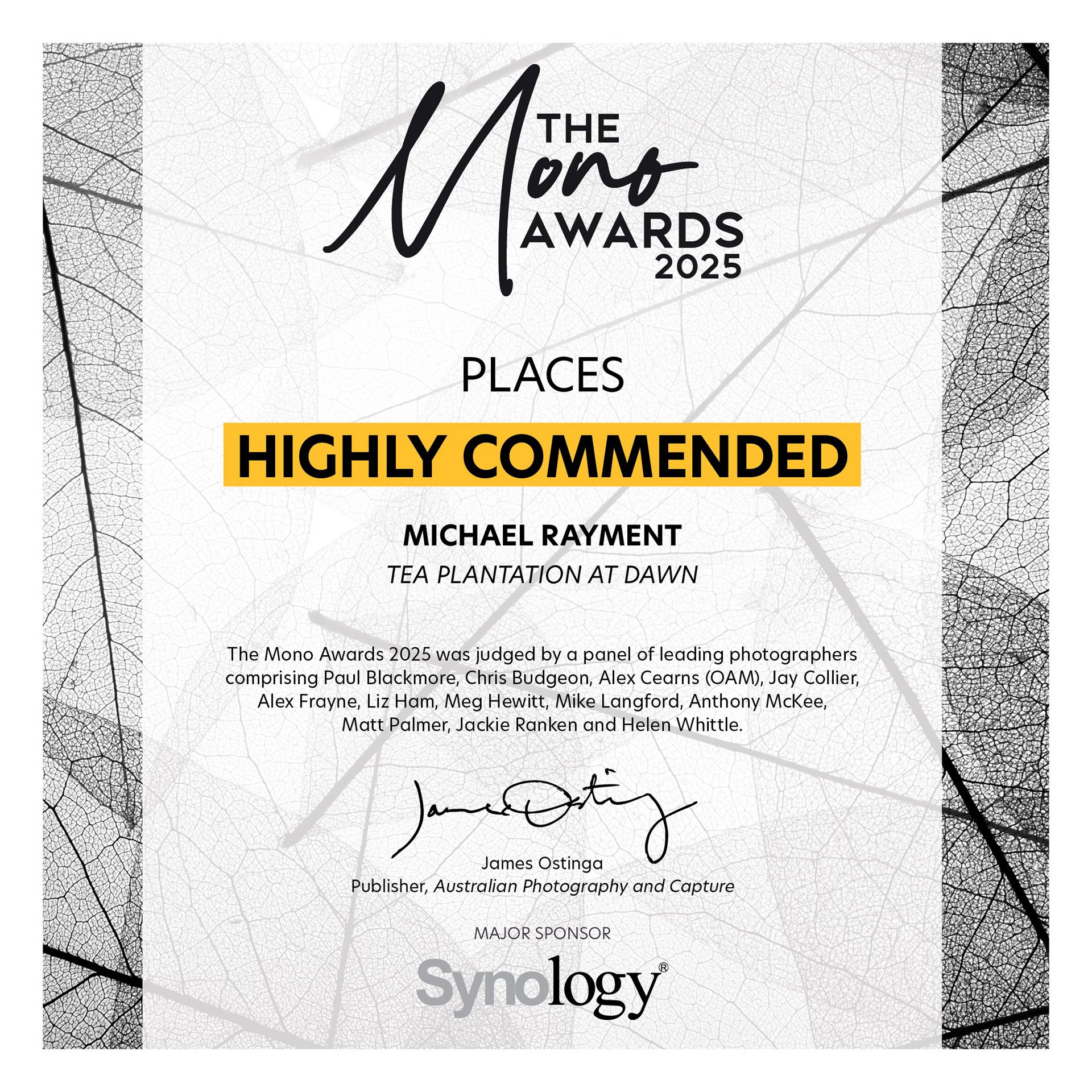 Highly Commended: The entry is of a very high standard and was selected in the second shortlist.