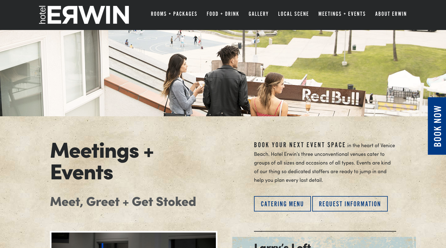 A screenshot of Hotel Erwin website page for their meetings and events info.