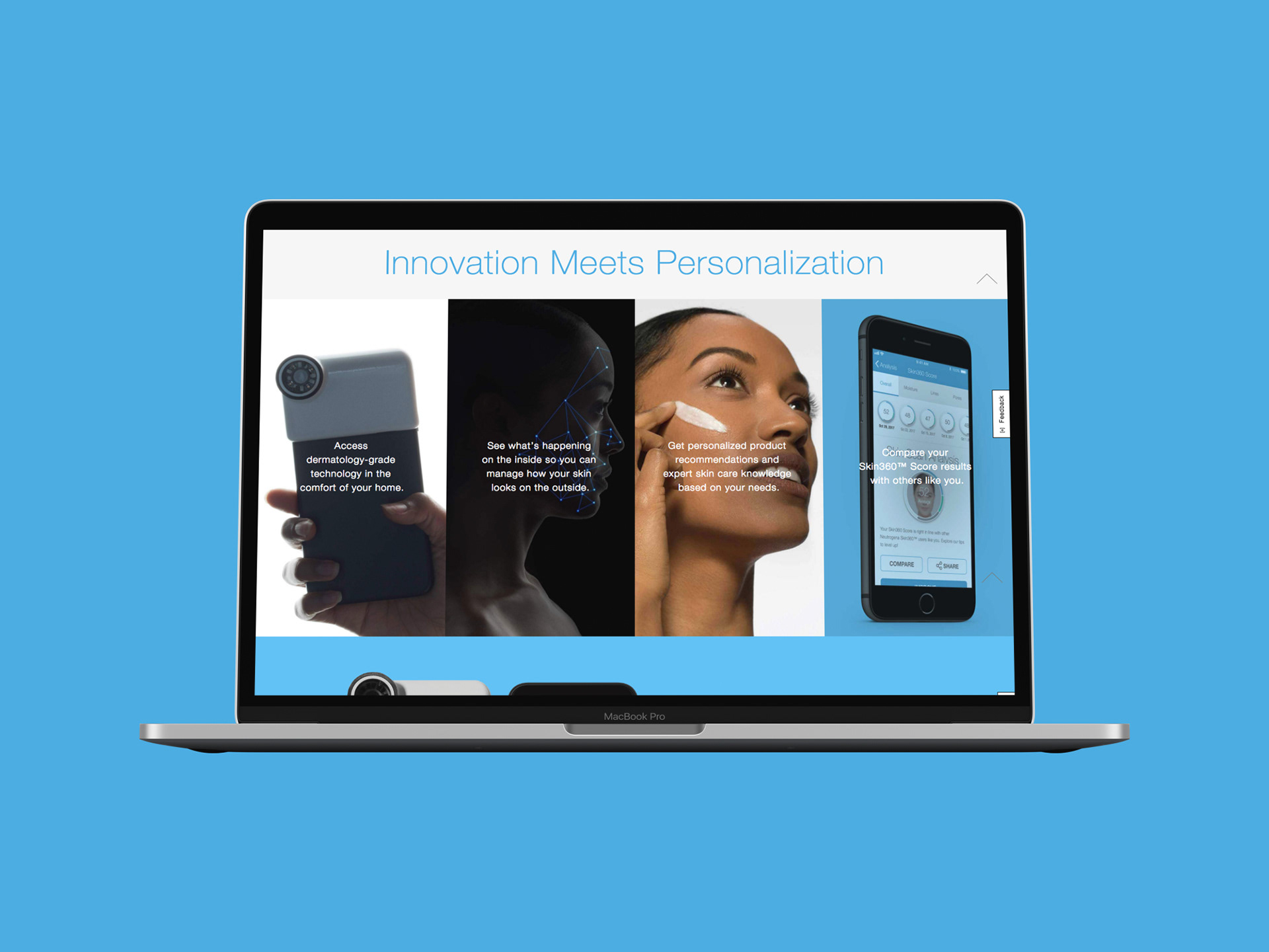An image of a skincare website showing four different photos of a skincare device.