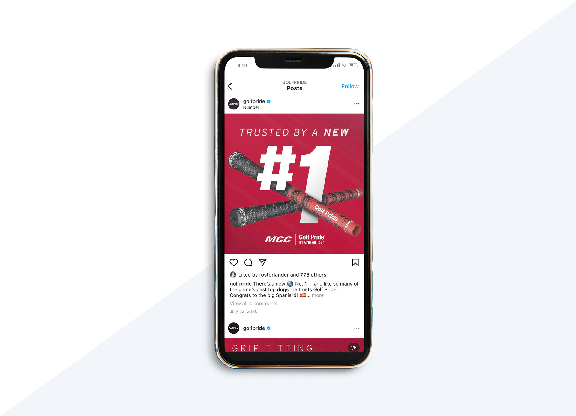 Tour-focused social ad showing off the champion's grip-of-choice.