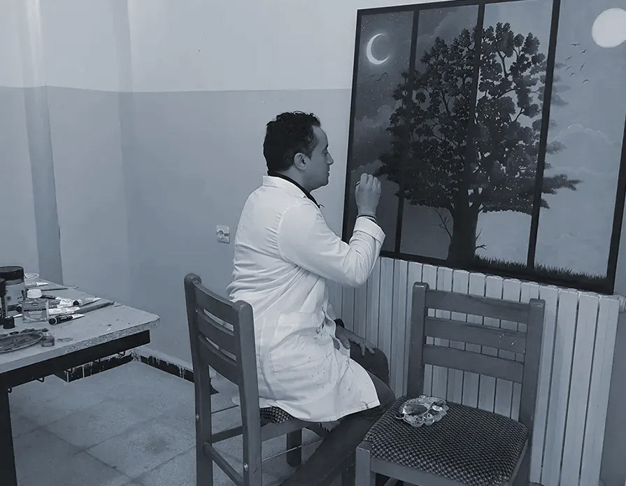 Artist in his workshop