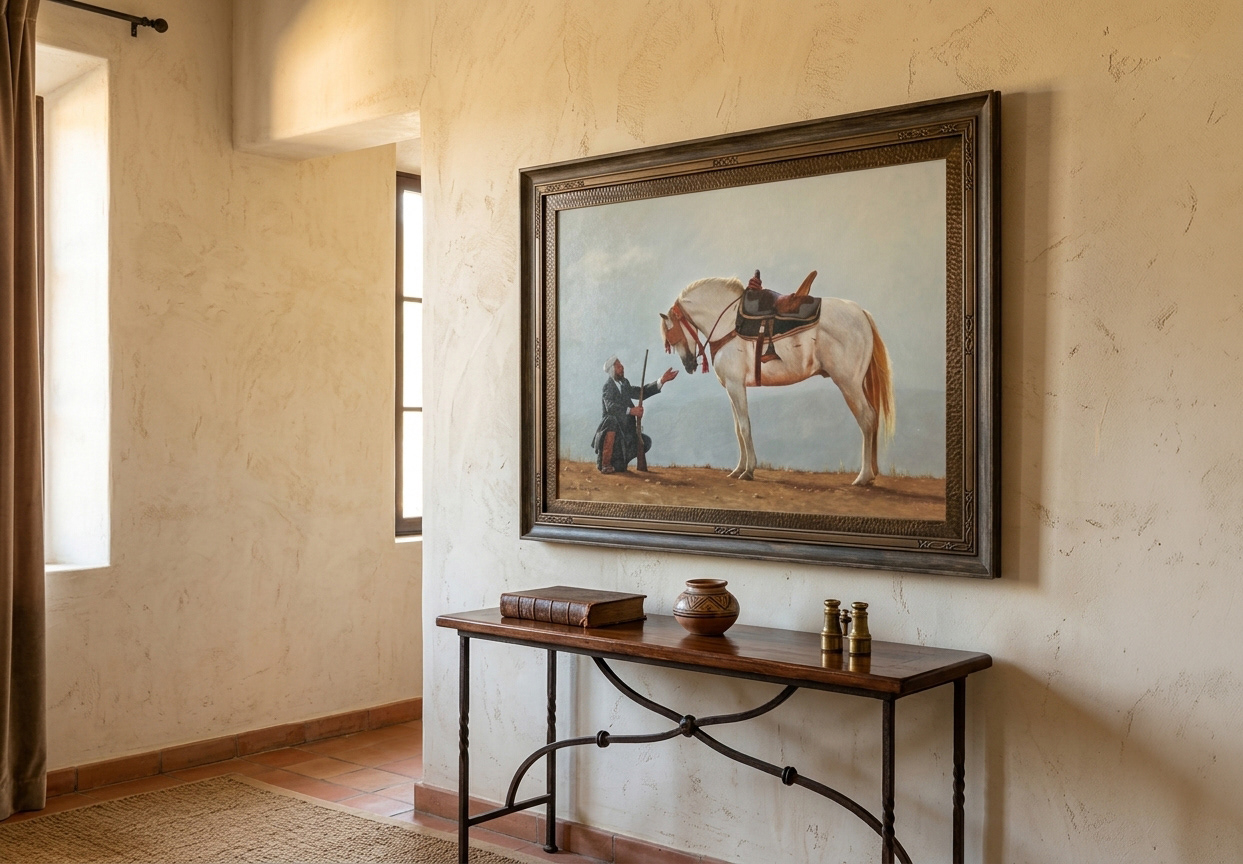 Painting mounted on a wall (side view)