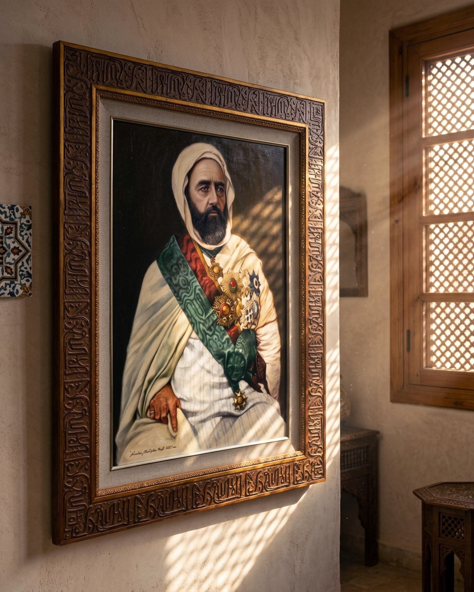 Painting mounted on a wall (side view)