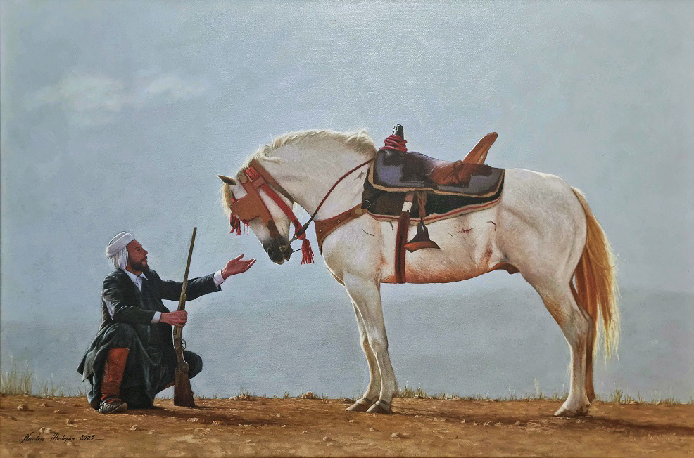 A 22-year bond of loyalty by Mustapha Nouadria. This work tells of an orphaned white horse that refused life when sold, eventually returning to its owner. A spiritual protest proving that the pact between man and horse is too sacred for money to buy.