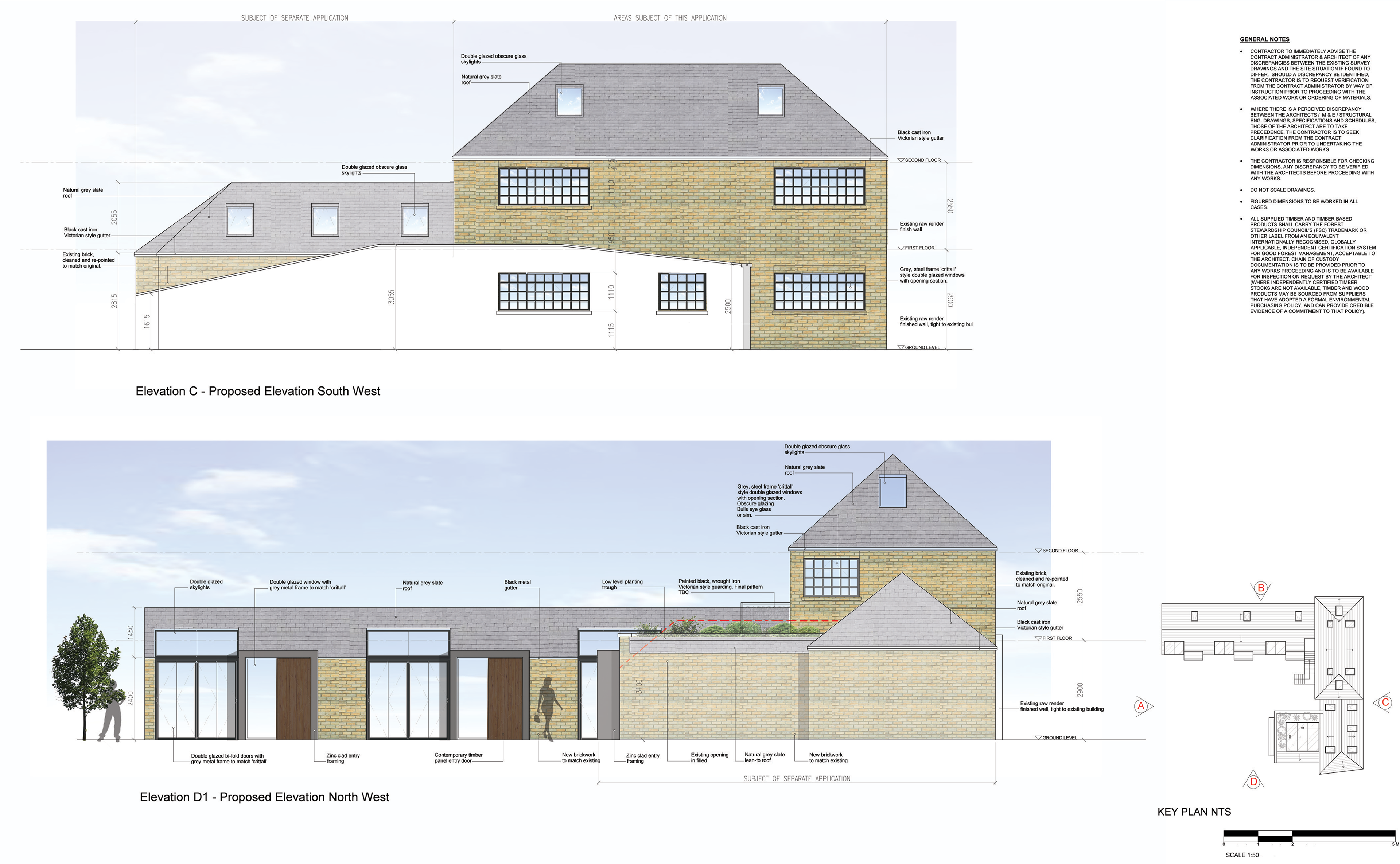 South West & North West Elevations
