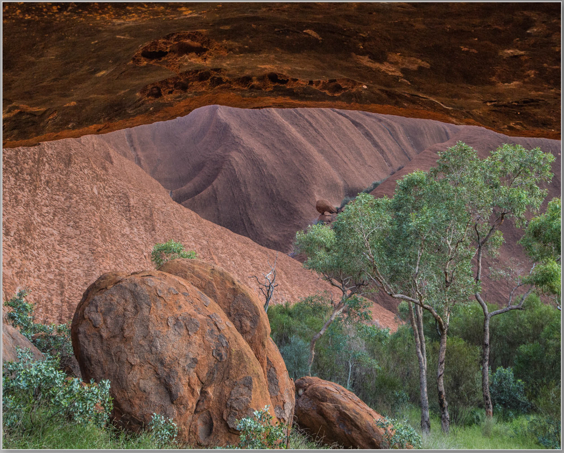 Uluru View with Cave Overhang