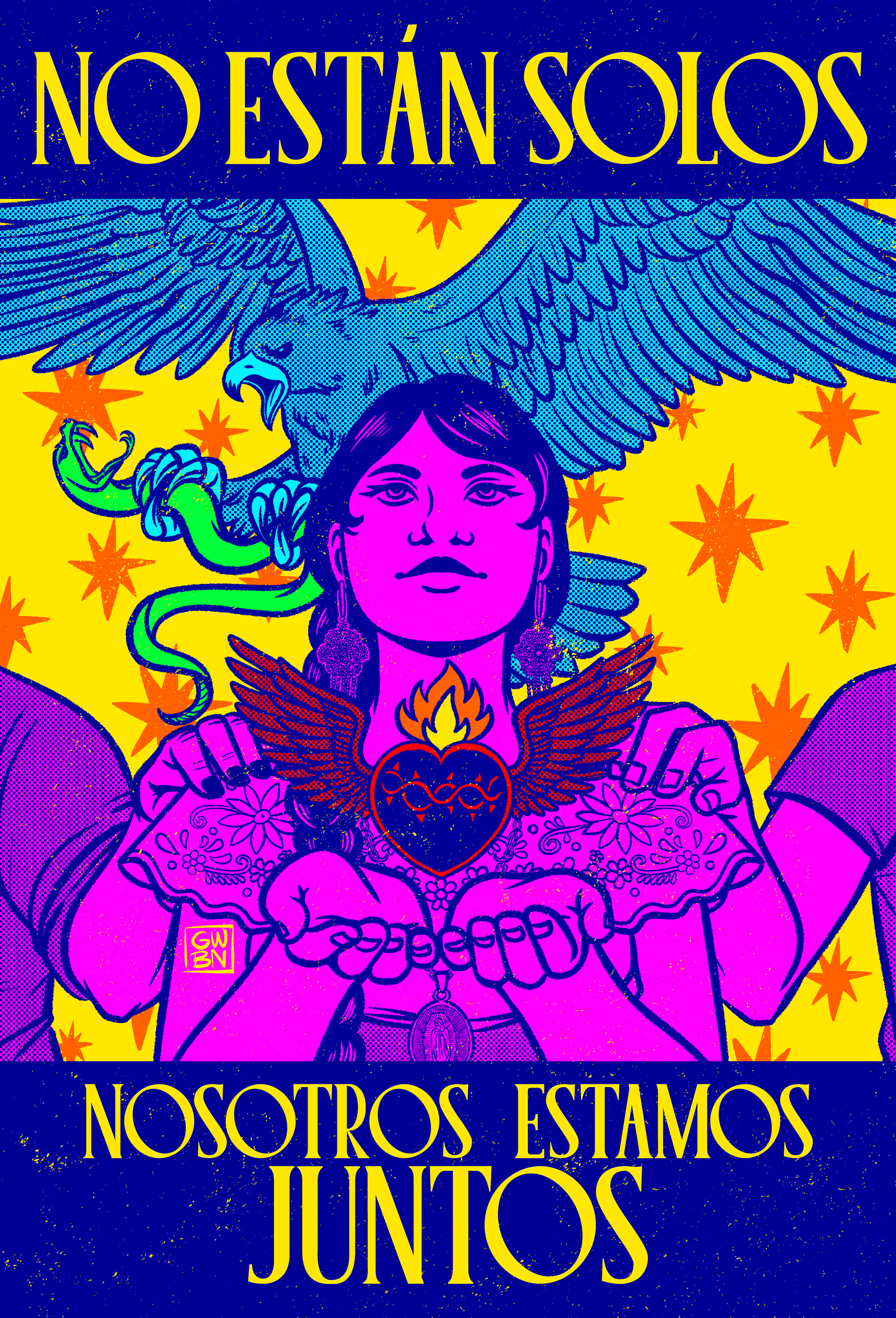 Illustration created in support of immigrants for the "Day Without Immigrants" strike in 2025. The caption reads, "You are not alone, we are together"