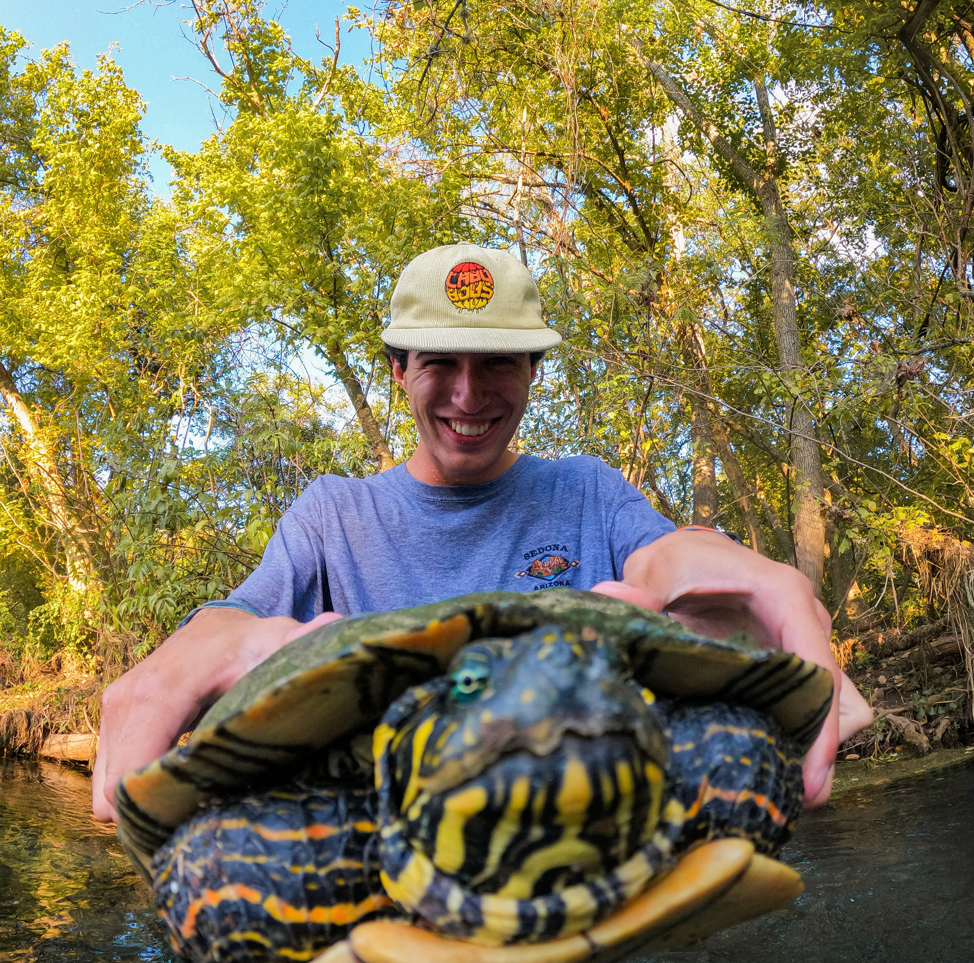 Catching turtles on the river in San Marcos