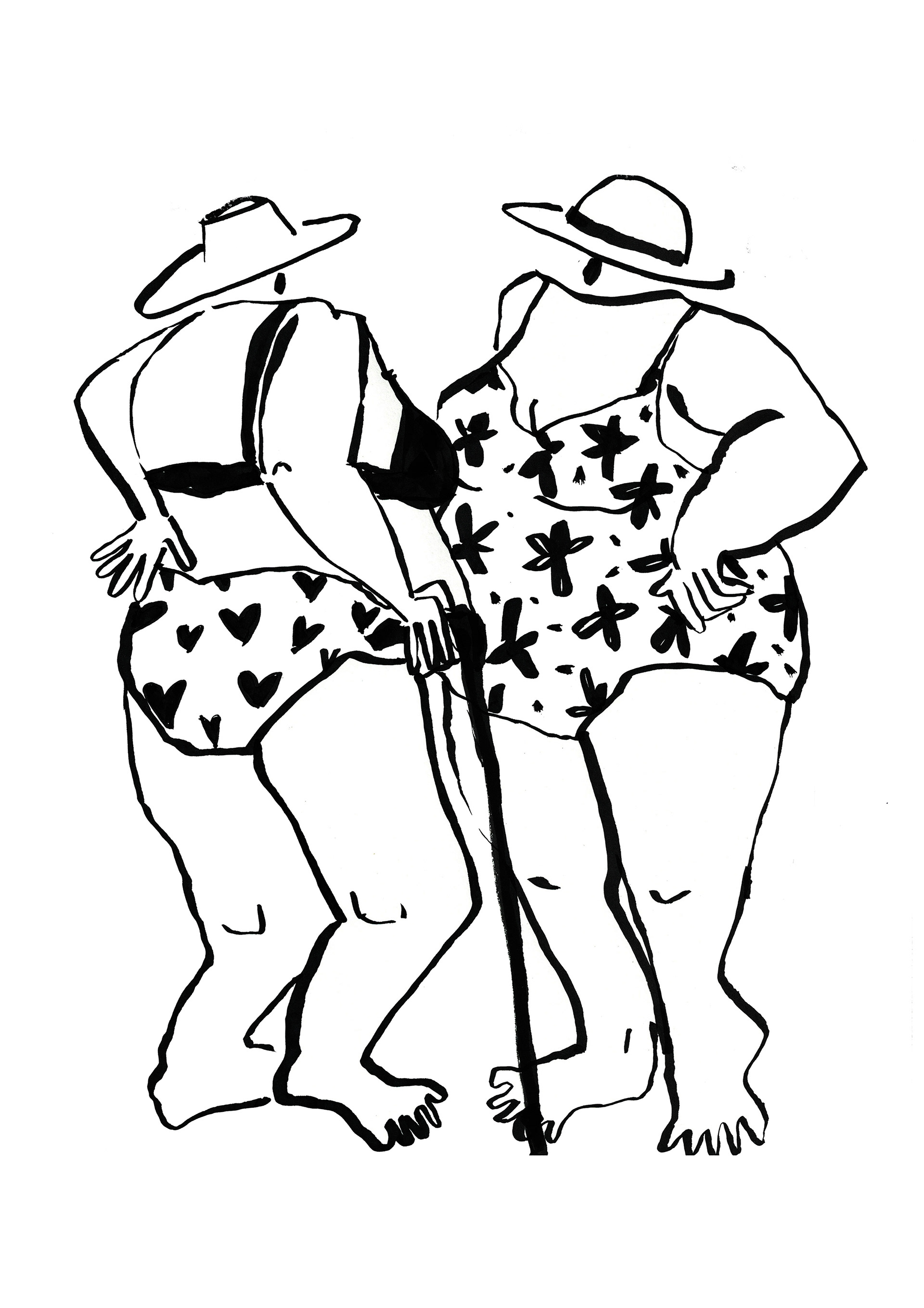"Banhistas", Ink of China on paper, 2025, 210 x 280 mm