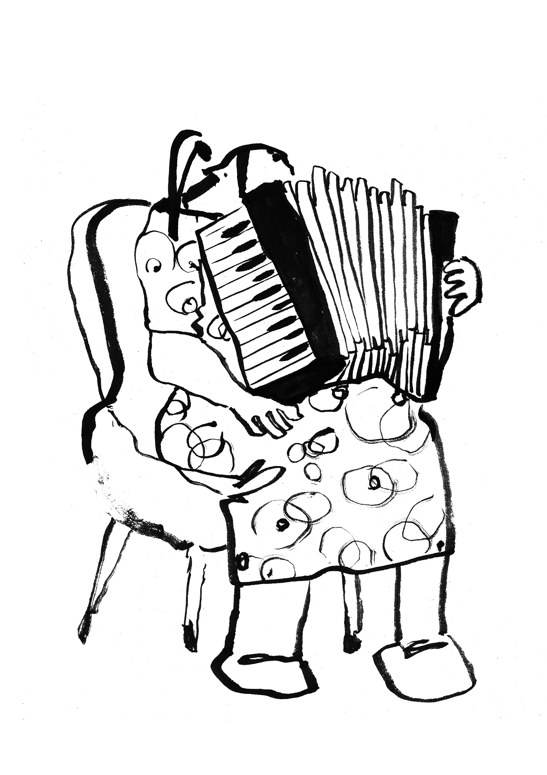 "Sanfoneira", Ink of China on paper, 2025, 210 x 280 mm