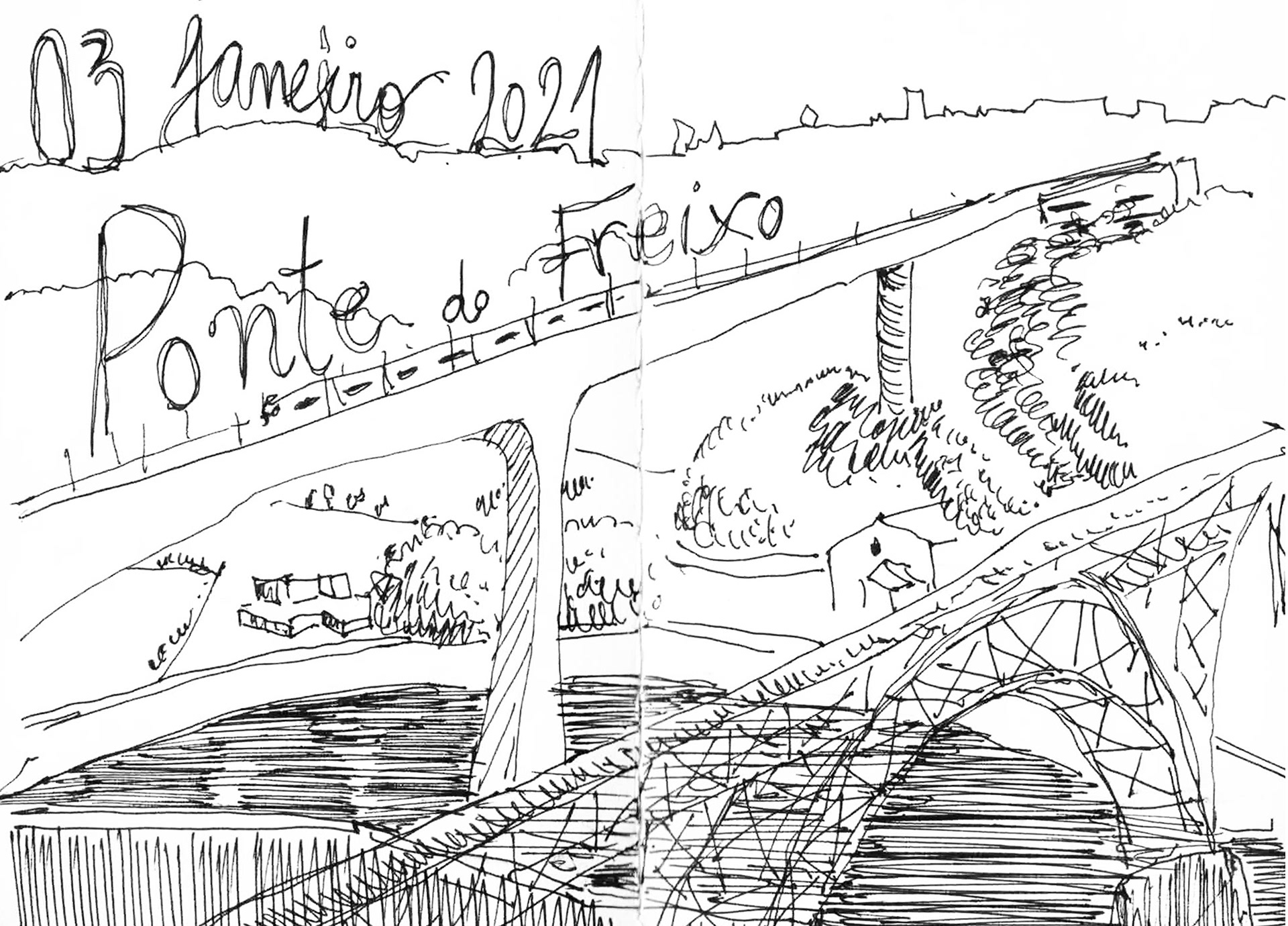 "Ribeira", Ink on paper, 2021, 140 x 100 mm