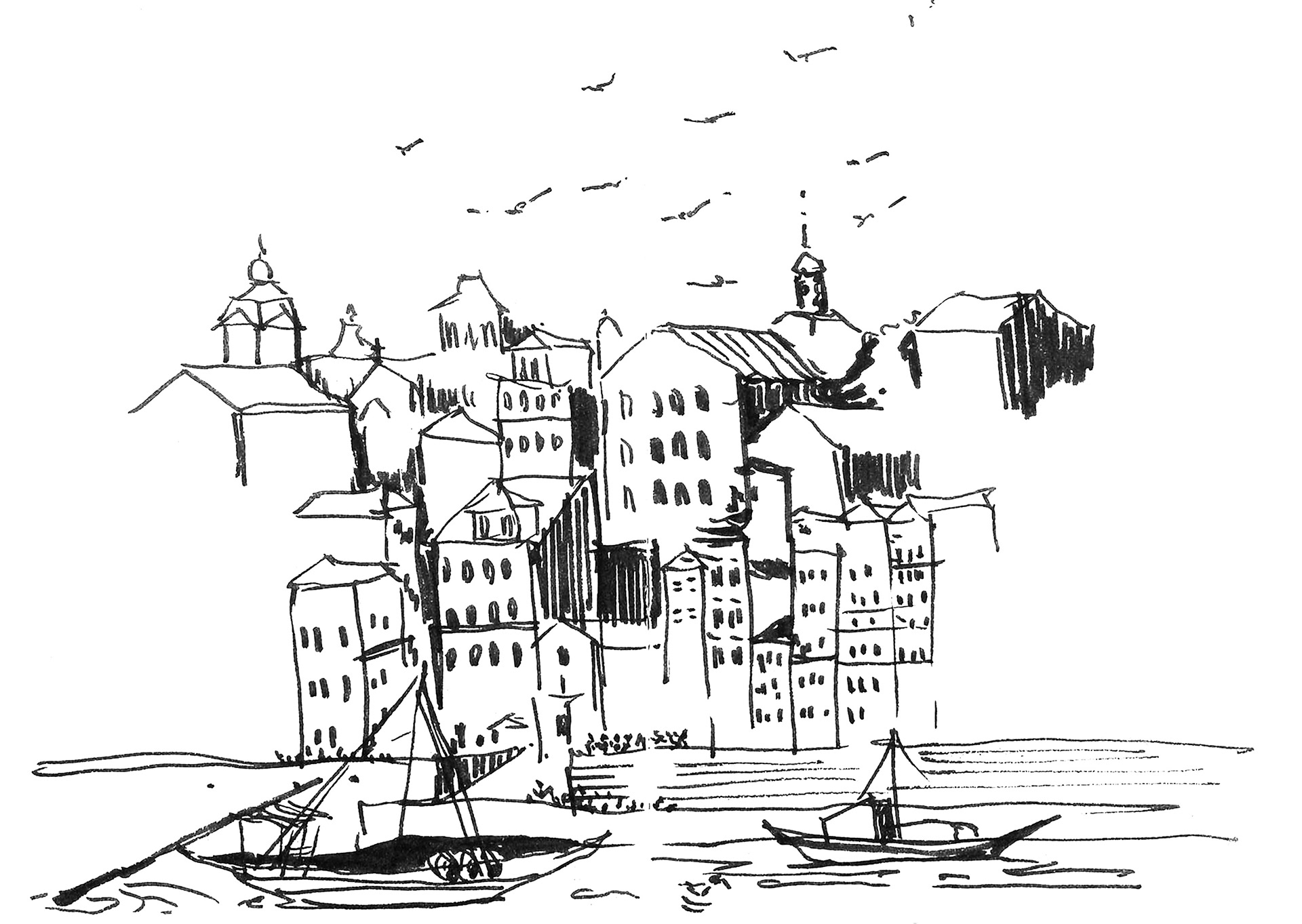 "Ribeira", Ink on paper, 2019, 140 x 100 mm