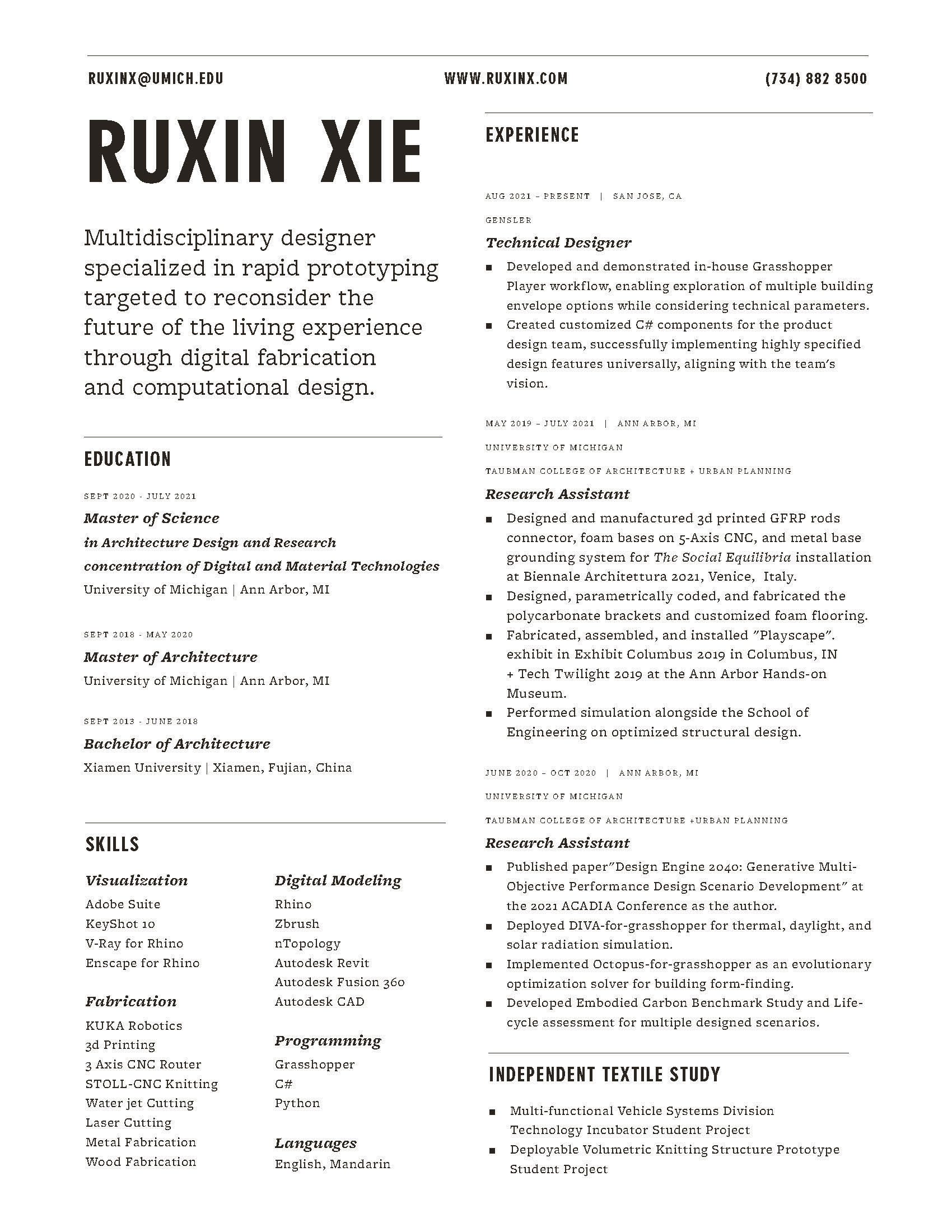 Ruxin Xie - Resume