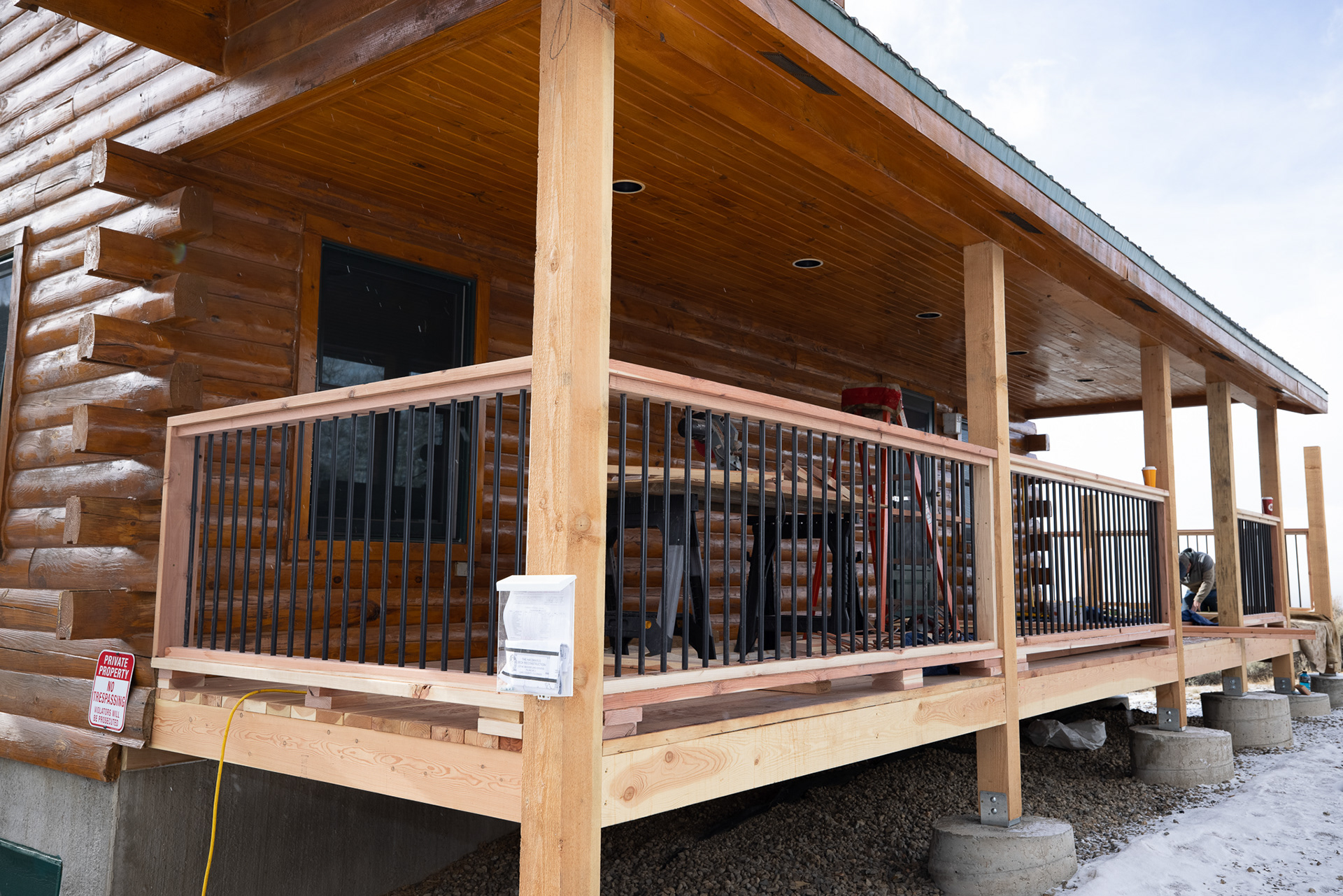 log cabin railing