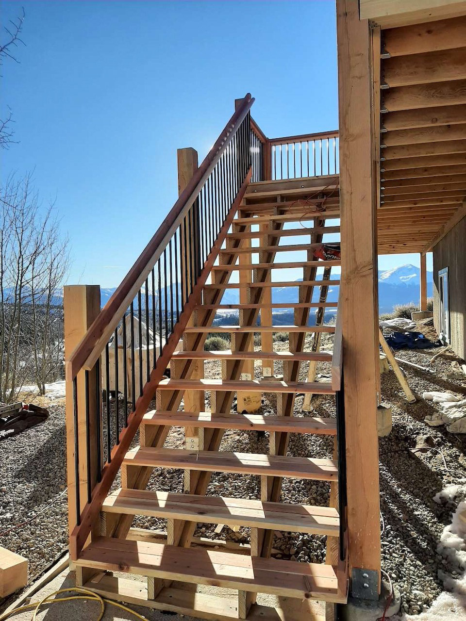 stairs on log cabin