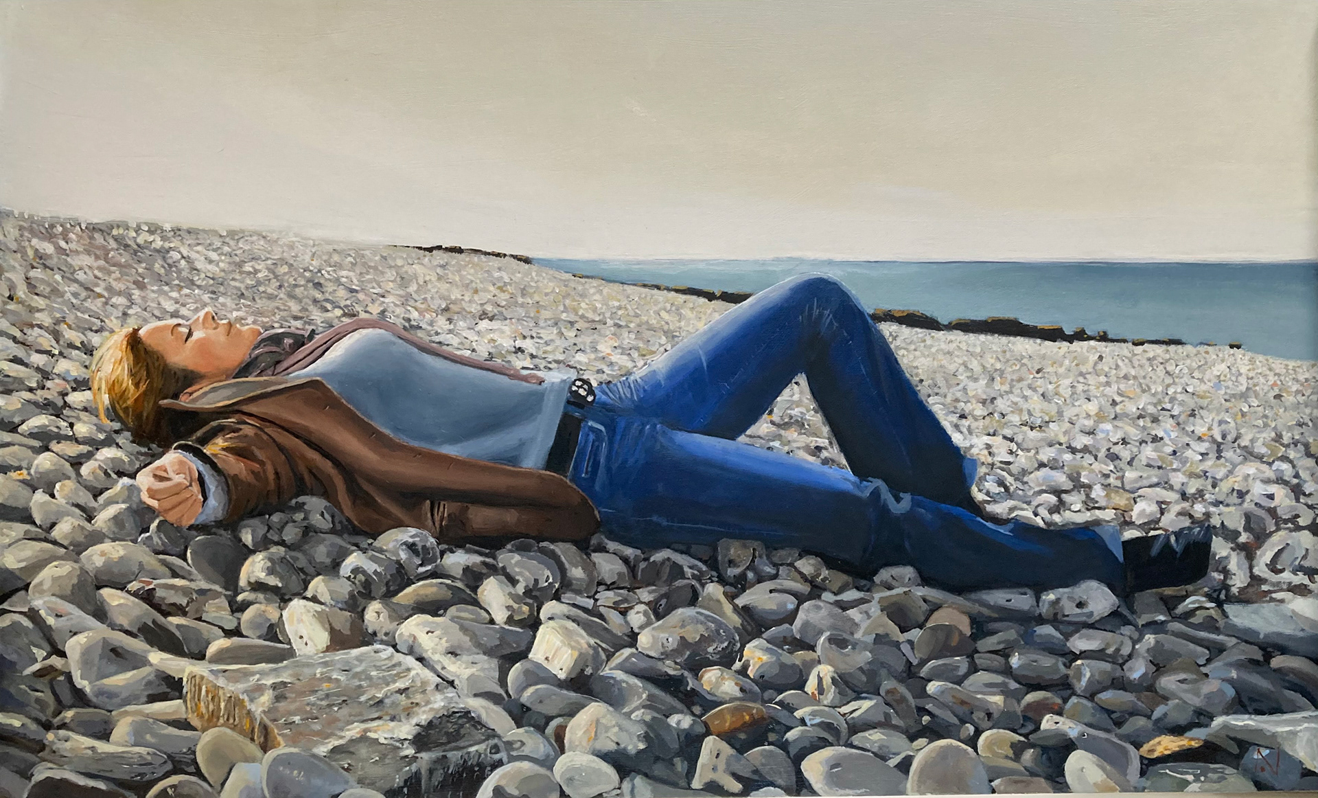 Sous les galets, la plage - huile sur toile - 90x55cm - 500,00€