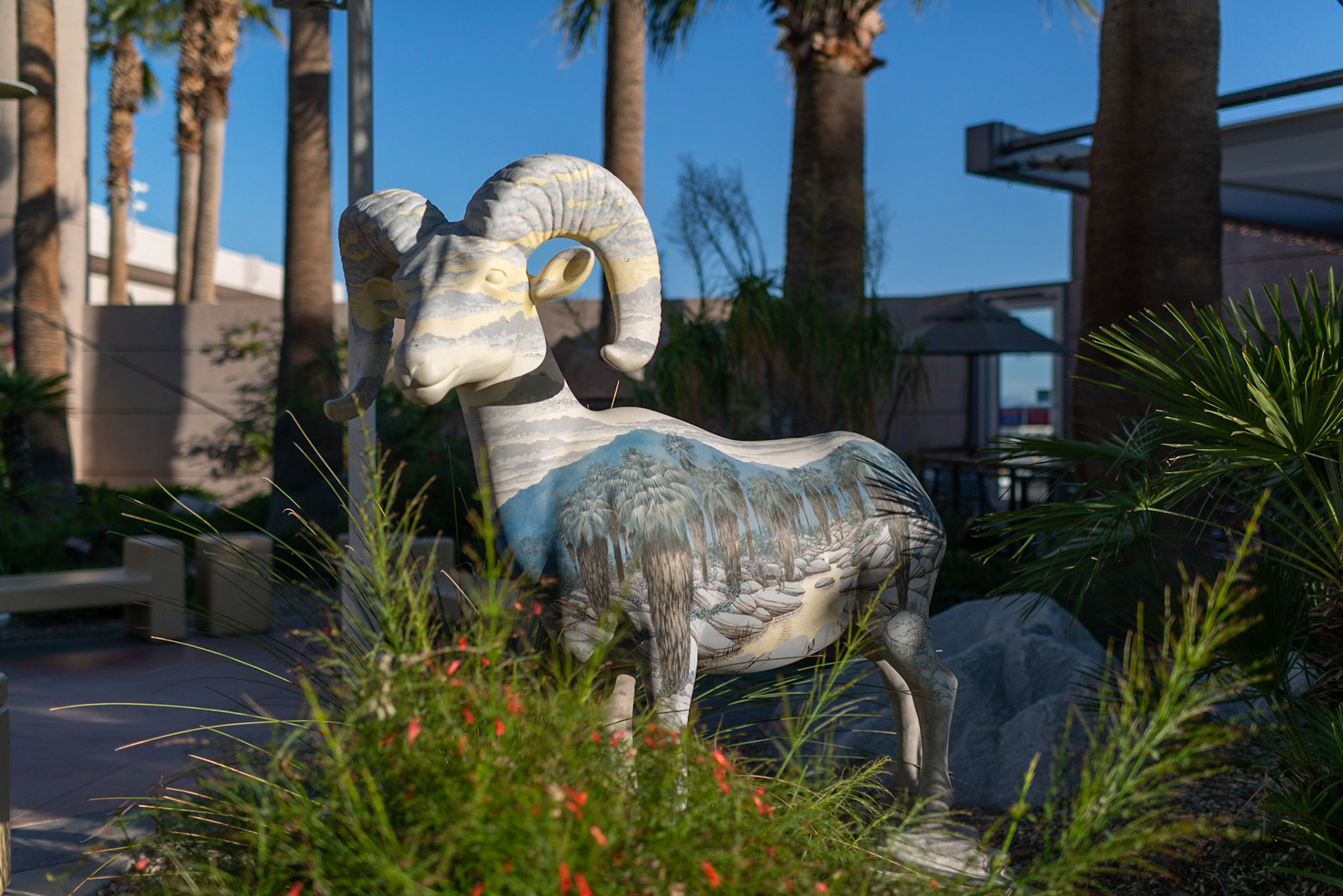 Painted ram sculpture
