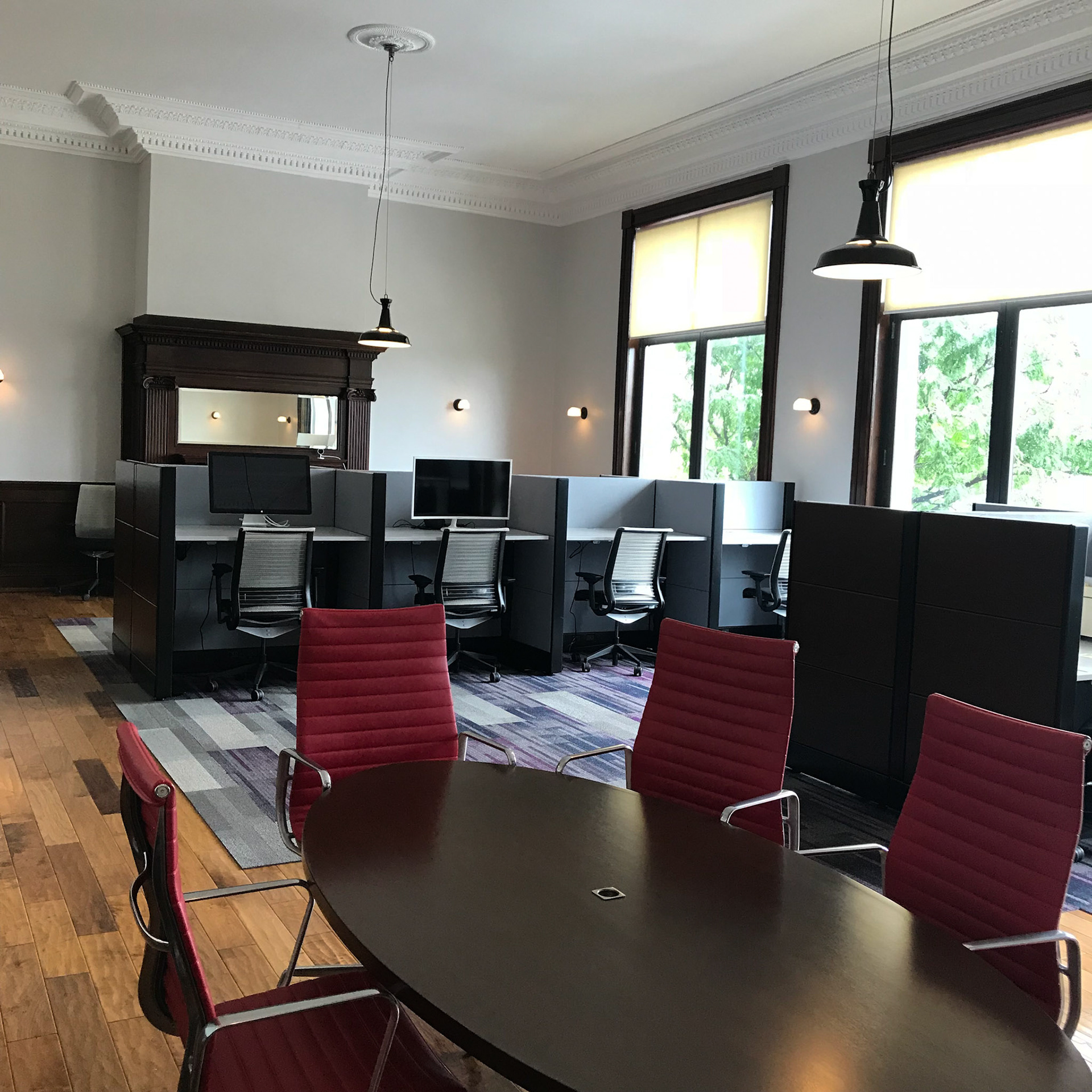 Vintage conference room tables and Herman Miller chairs