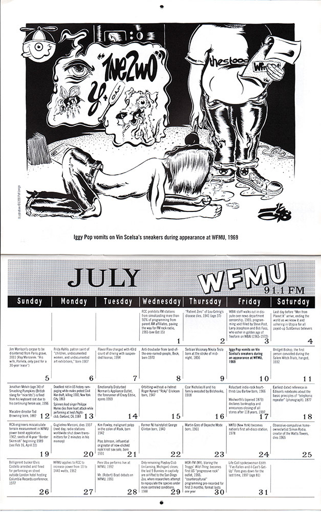 1998 Calendar: Iggy Pop vomits on Vin Scelsa’s sneakers during appearance at WFMU, 1969 - Actual Calendar