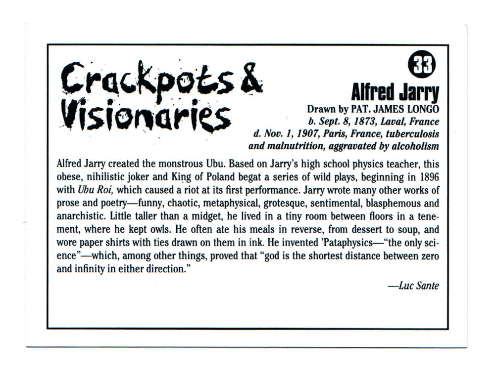 Crackpots and Visionaries: Alfred Jarry card back with text by Luc Sante