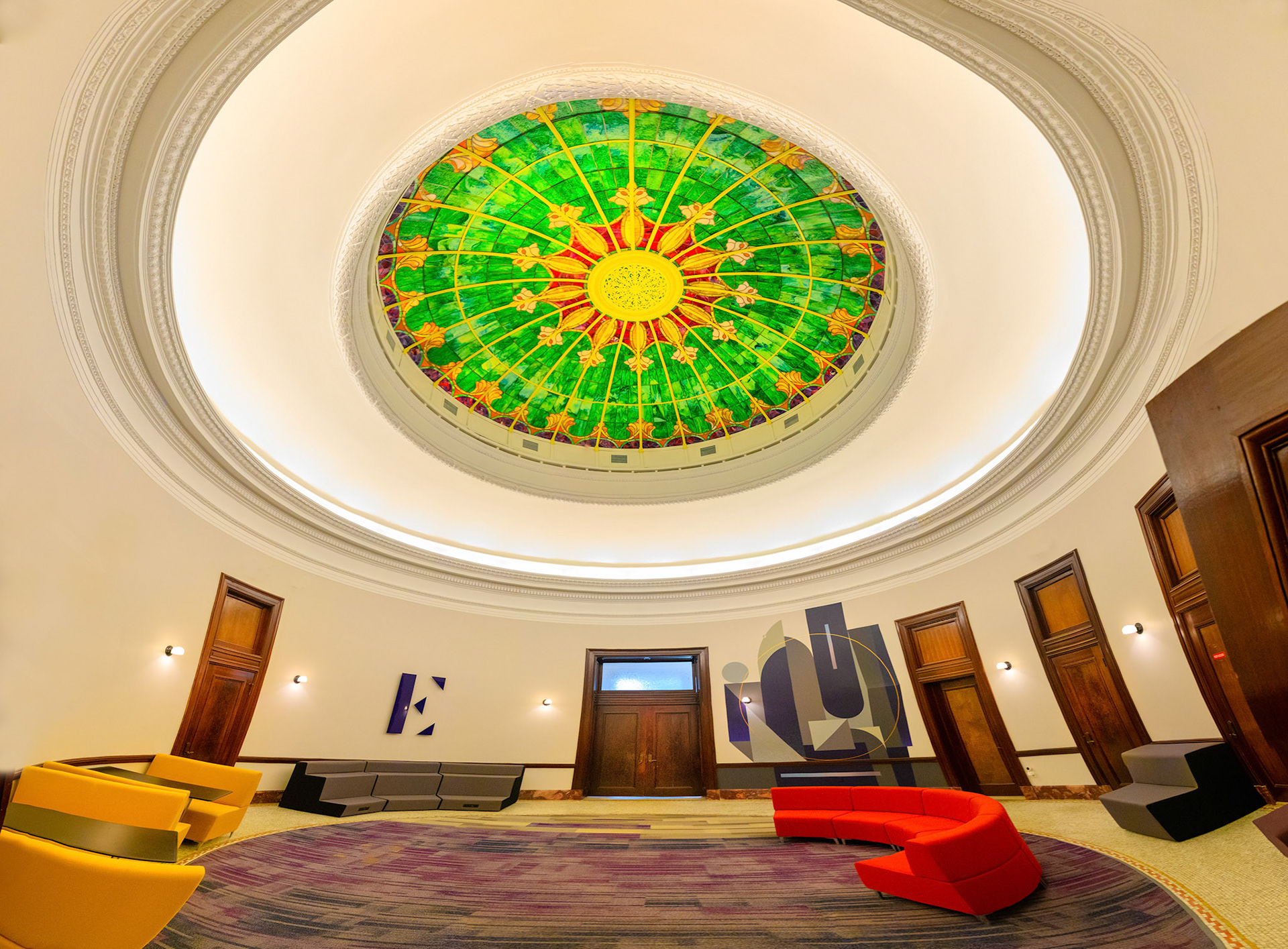 Stained Glass Dome including branding and Rubin415 mural.