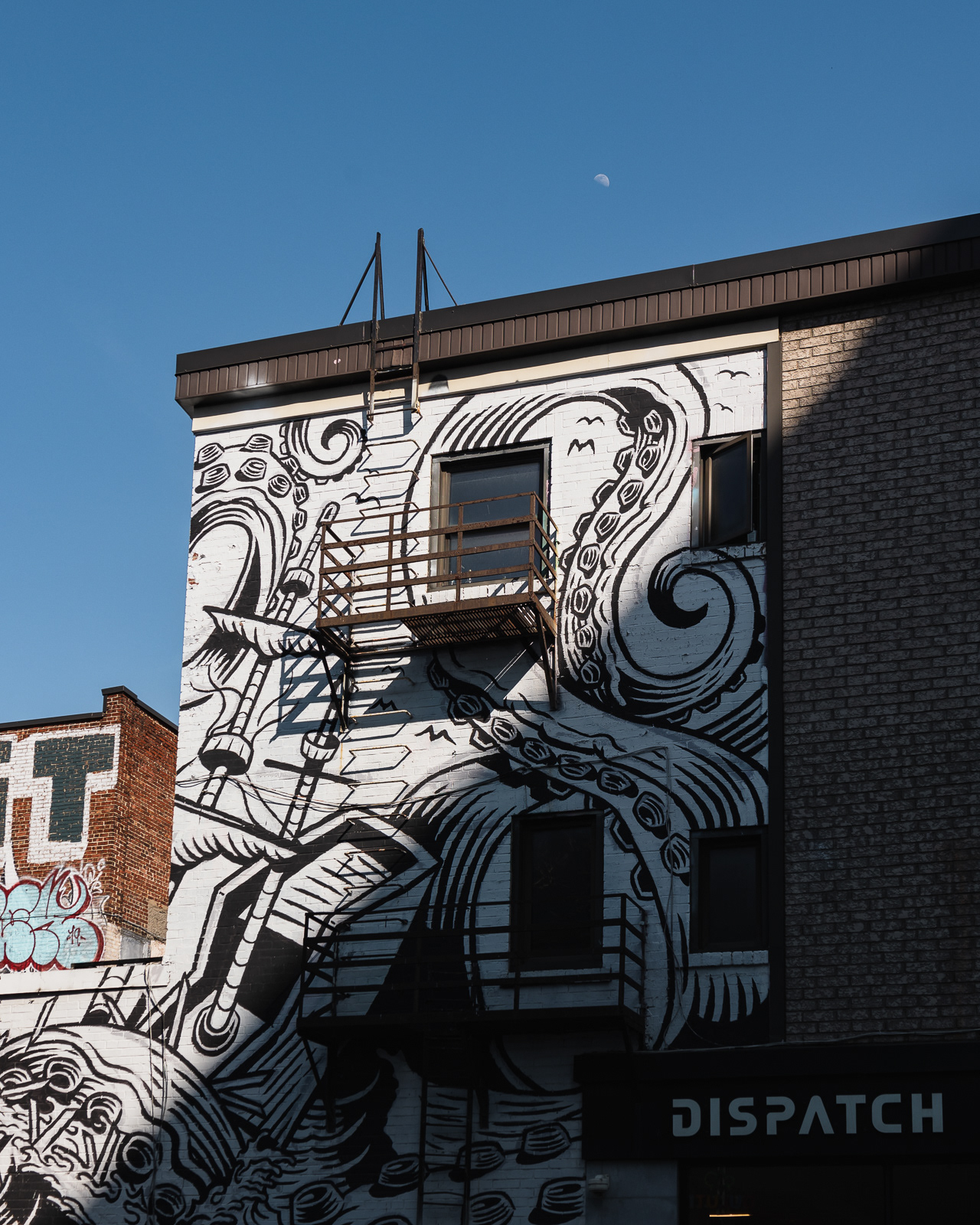 Black and white street art in Le Plateau, Montreal