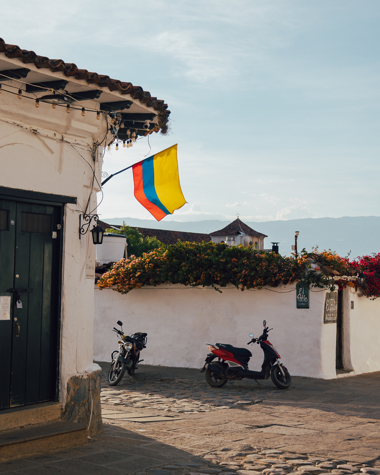 Picturesque street corner in Villa de Leyva, Colombia