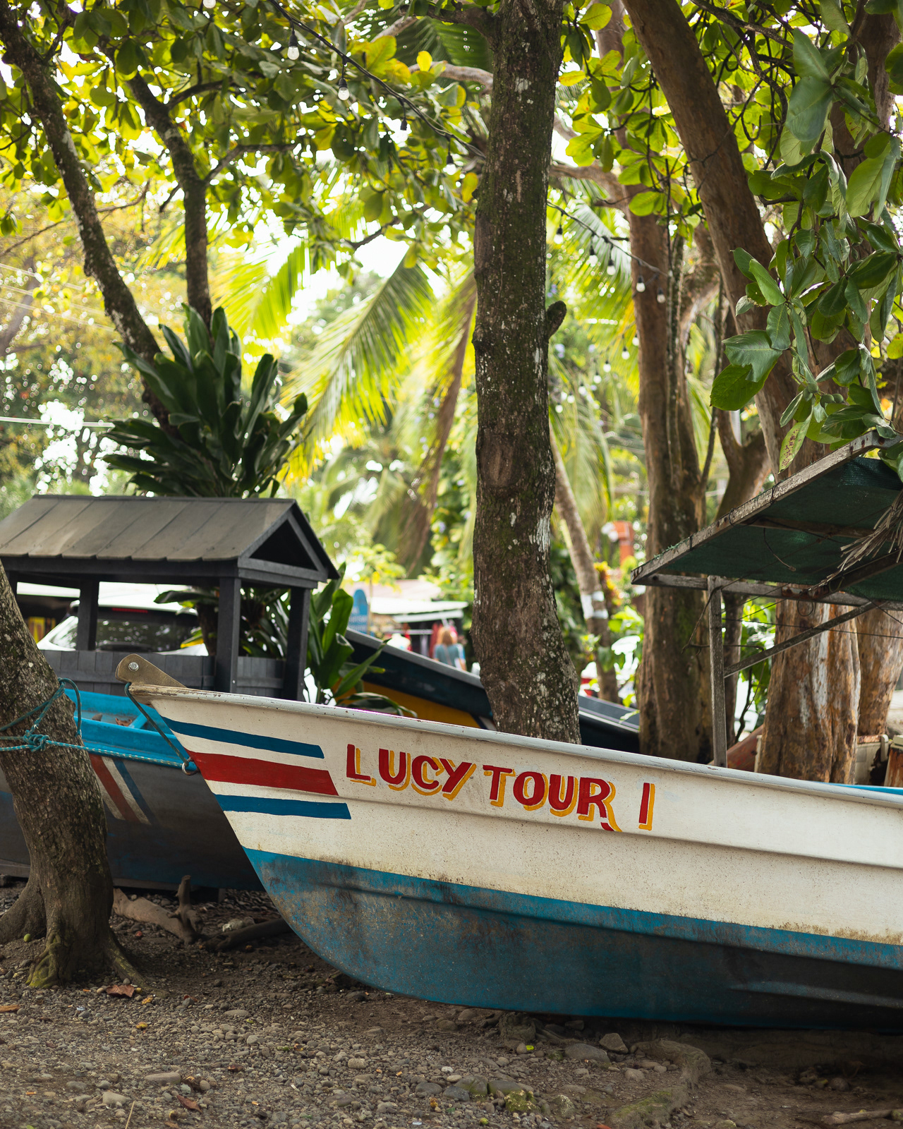 Colourful boats on the beach in Puerto Viejo, Costa Rica