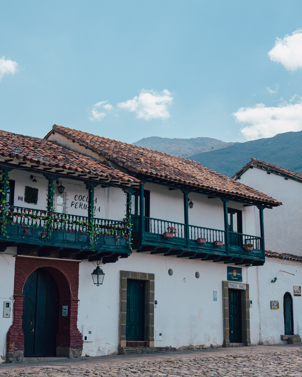 Colombian houses with balconies in Villa de Leyva, Colombia