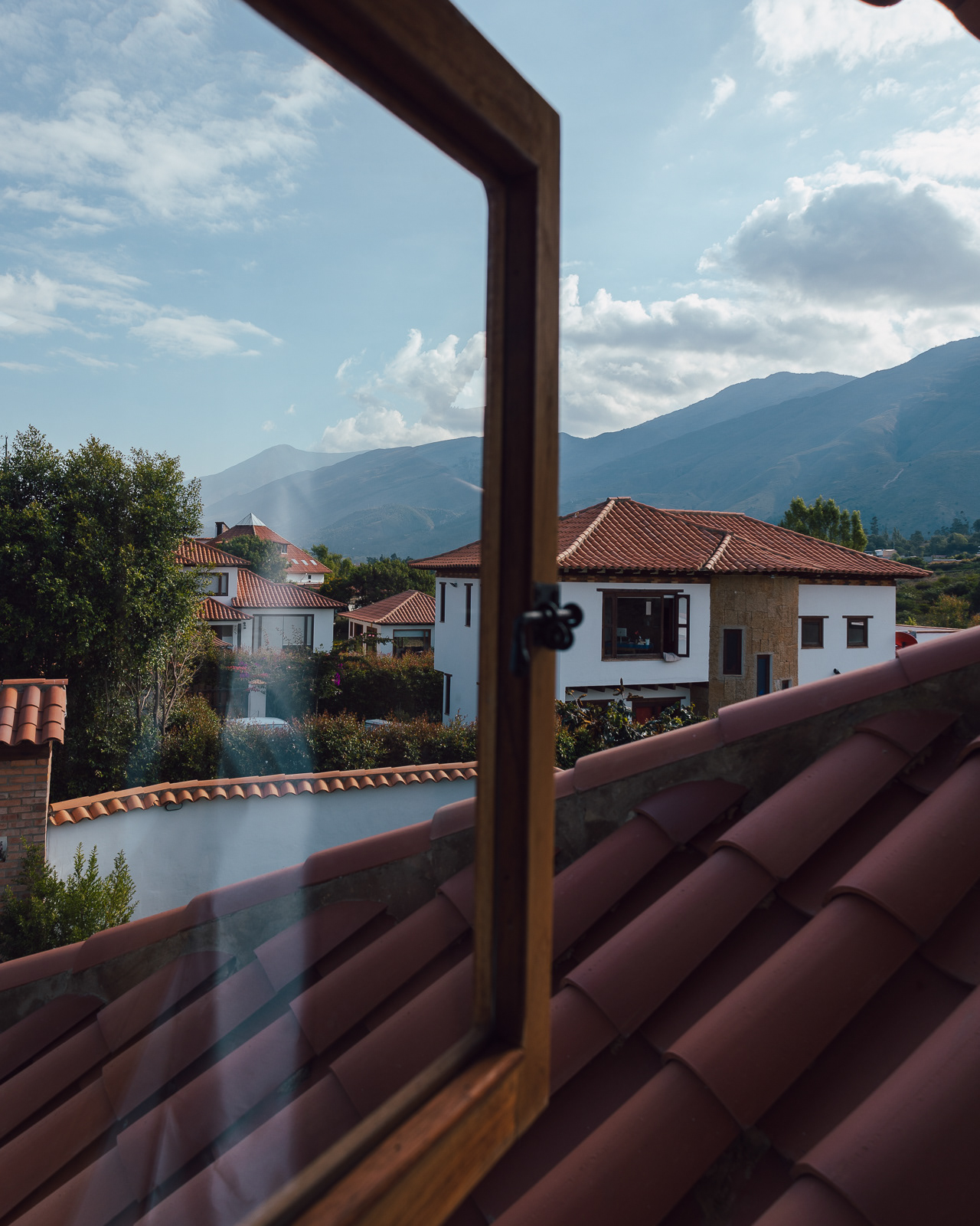 Mountain view from a window in Villa de Leyva, Colombia
