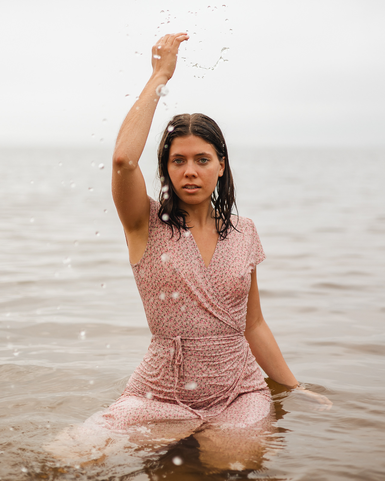 Portrait of a woman in a foggy lake in Montreal
