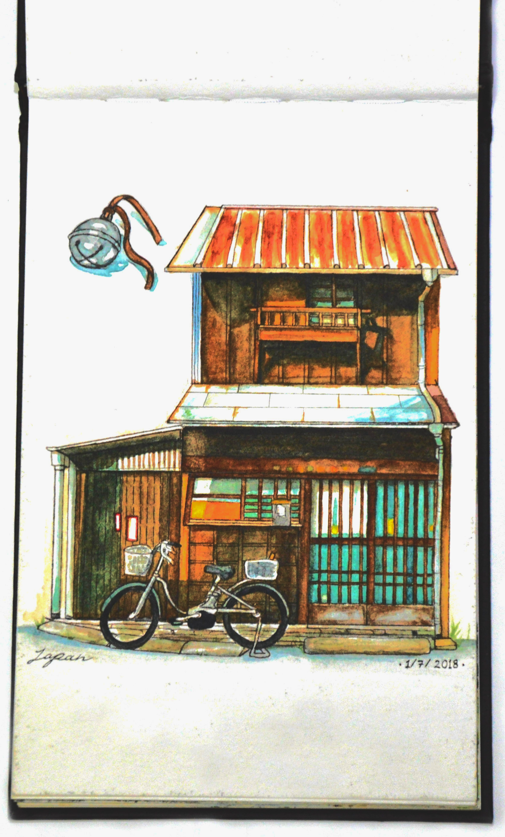 Japanese House Sketchbook Drawing, Taken From Reference | Medium: Pencil, watercolor, Ink / 2018