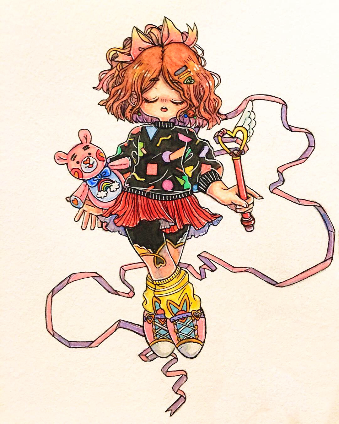 80s/90s Magical Girl | Medium: Pencil, watercolor, ink