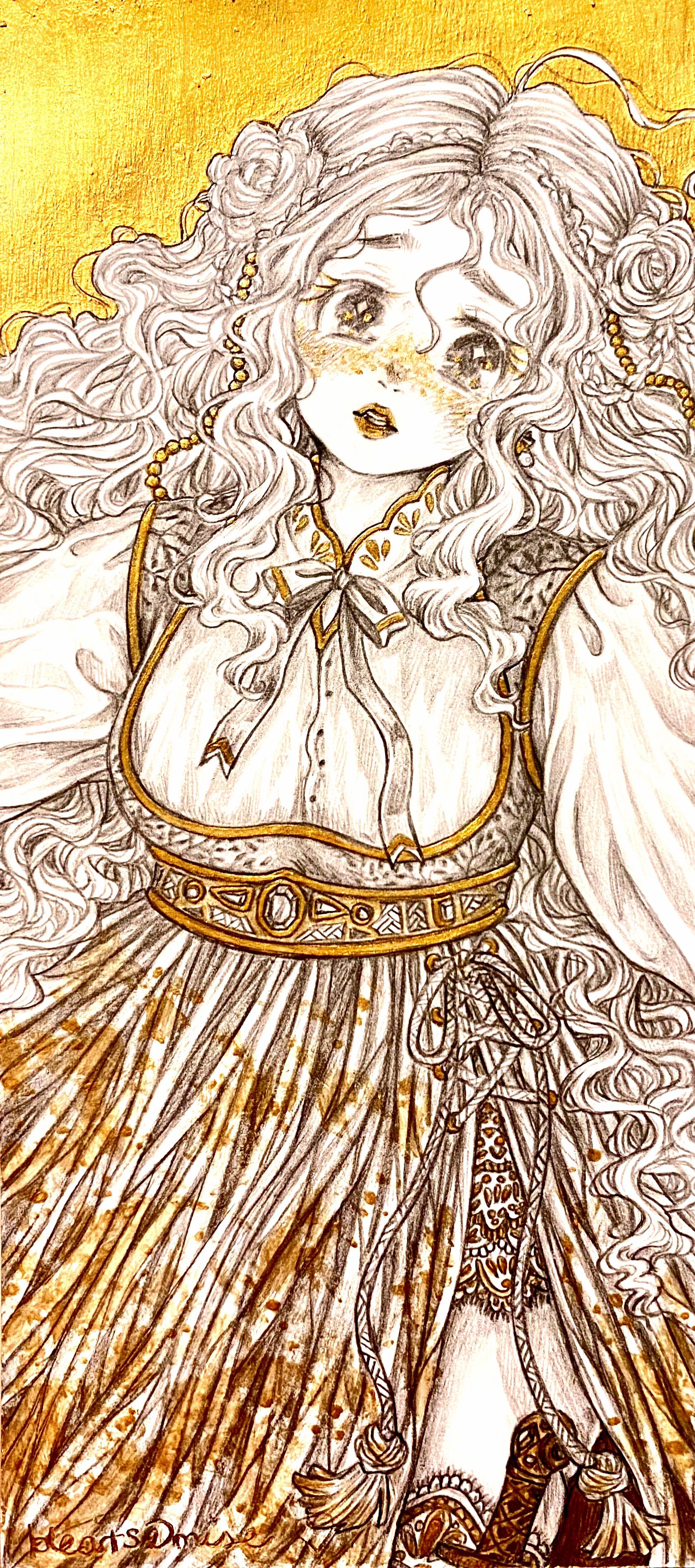 Medium: Pencil, iridescent gold acrylic paint