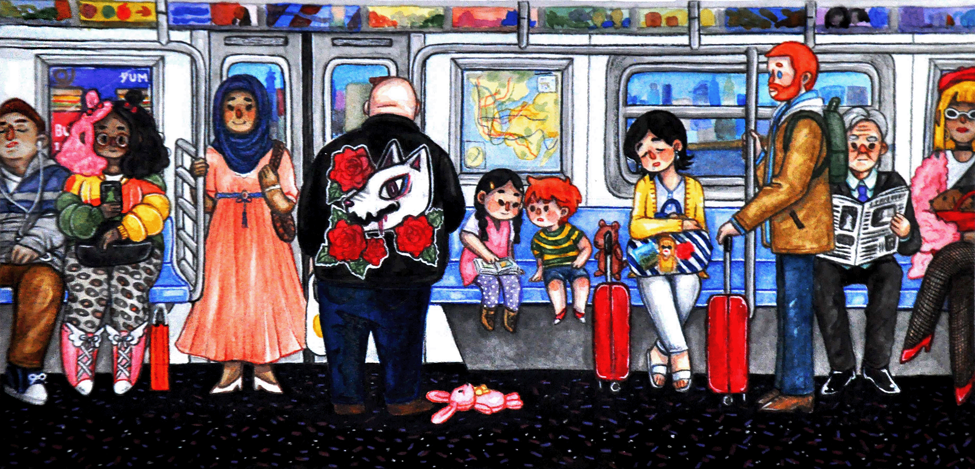 People In NYC Trains Portfolio Piece | Medium: Watercolor, Color Pencil / 2018