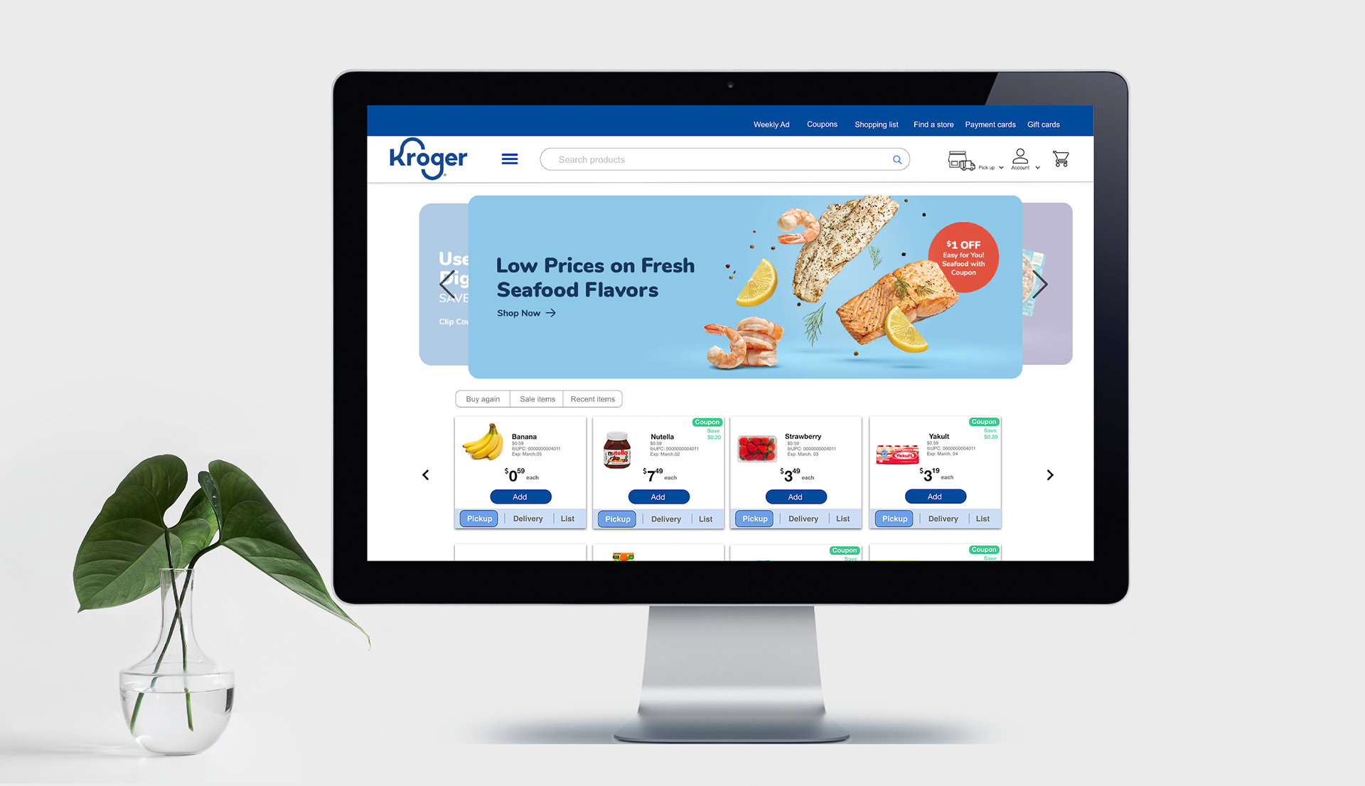 Image of a desktop displaying the Kroger webpage prototype
