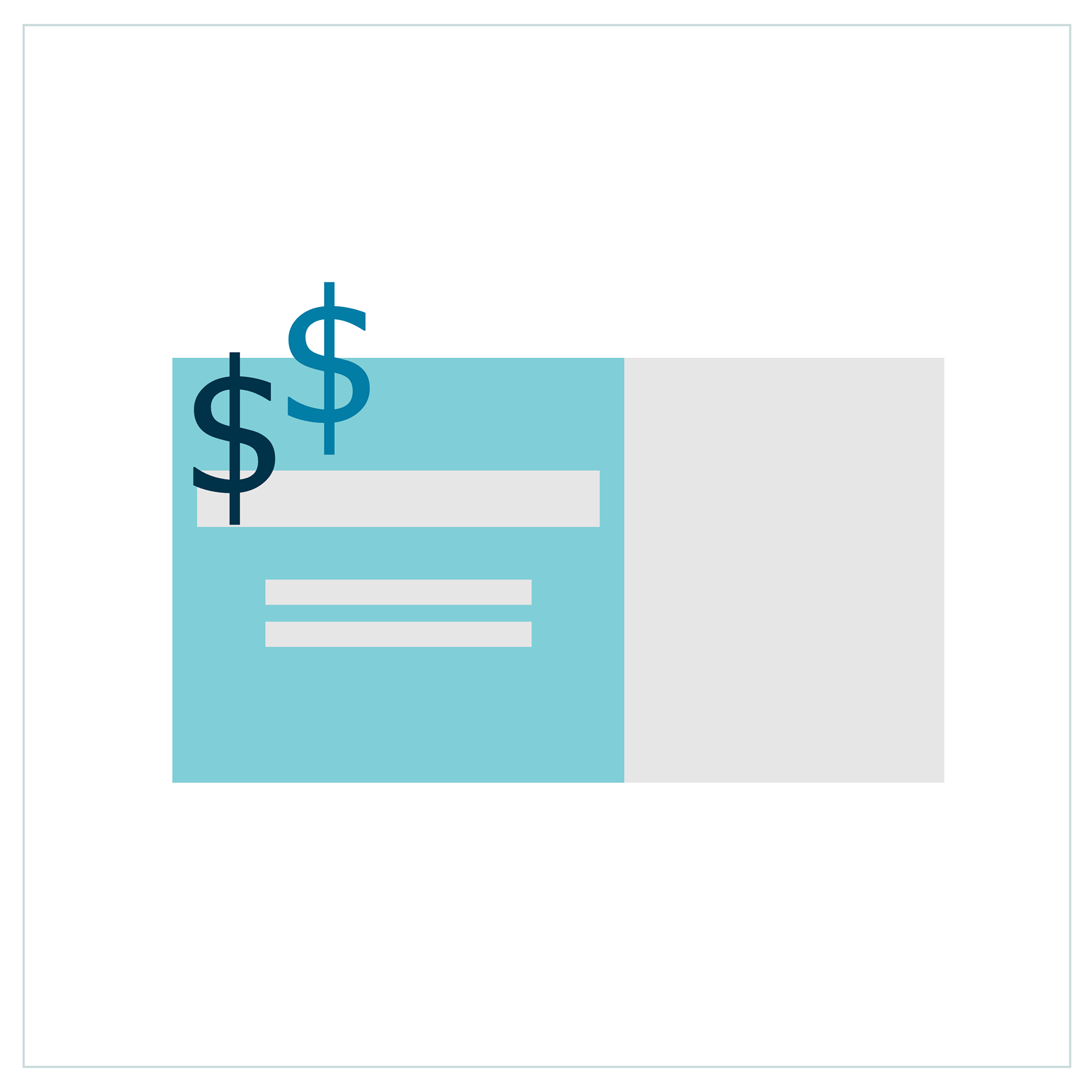 Illustration of a card with dollar symbols on it, representing costs or payments.