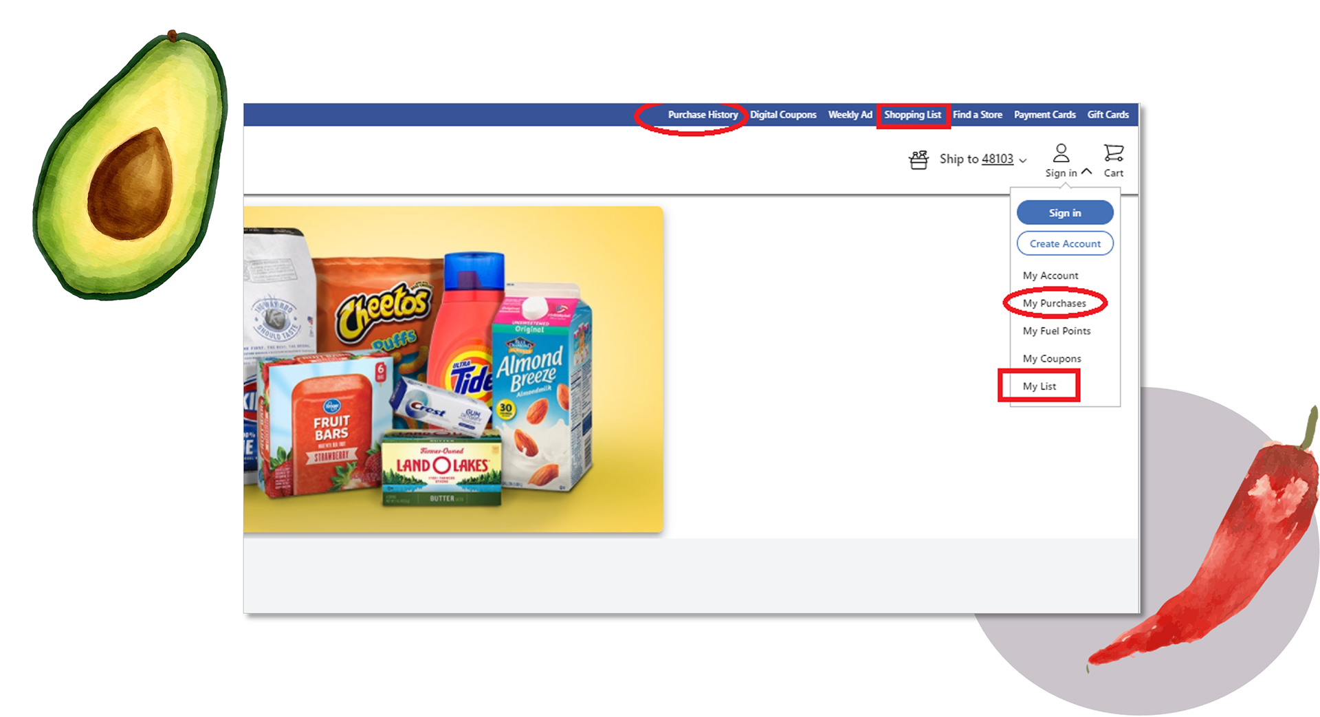 Kroger webpage highlighting redundant information and tabs that may lead to confusion