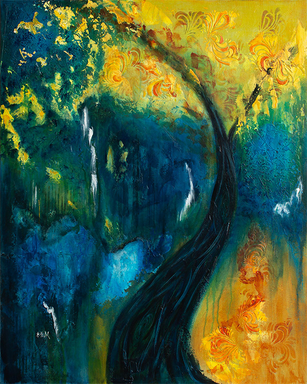 AUTUMN BLUES - Mixed Media Acrylic Abstract  by Maribel Young