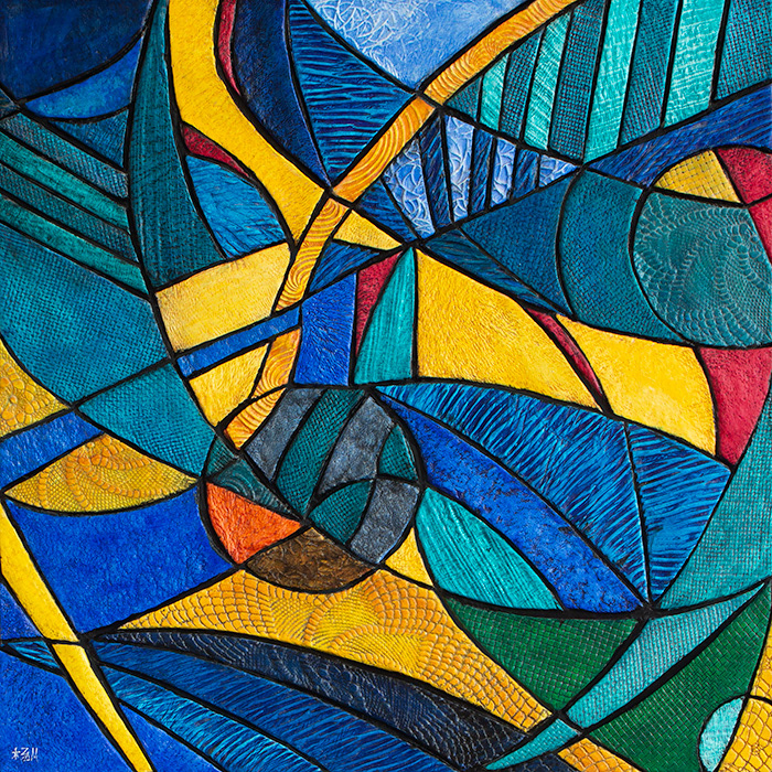 PRIMARY PARCELS - Clay Tile Mosaic abstract Mixed Media by Maribel Young