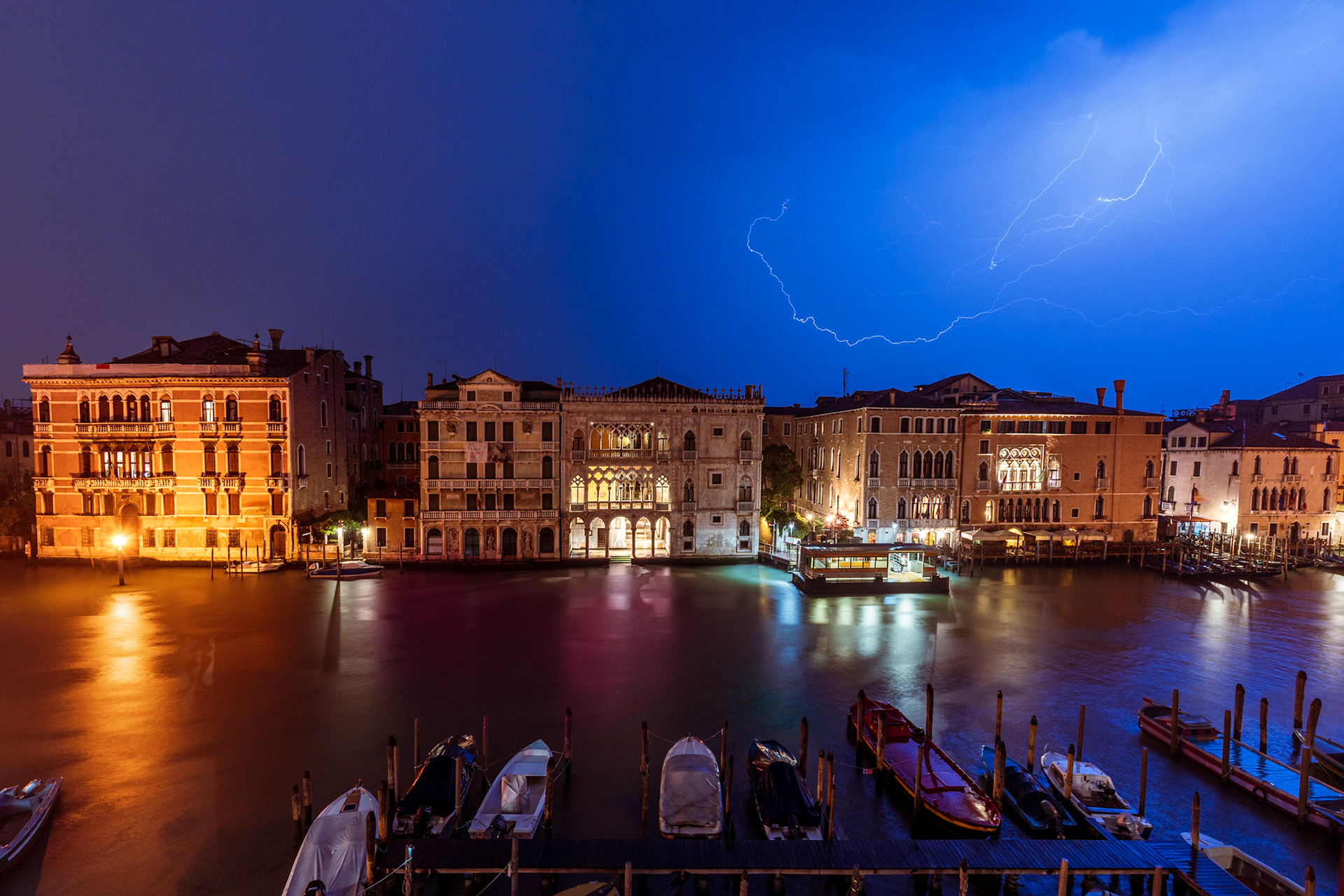 Lightning over the Grand Canal in Venice, Italy