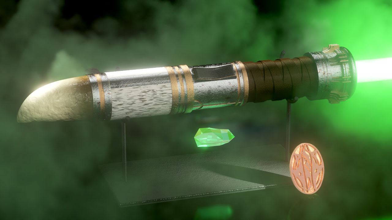 Lightsaber modeled, lit, textured, and rendered in C4D and Redshift