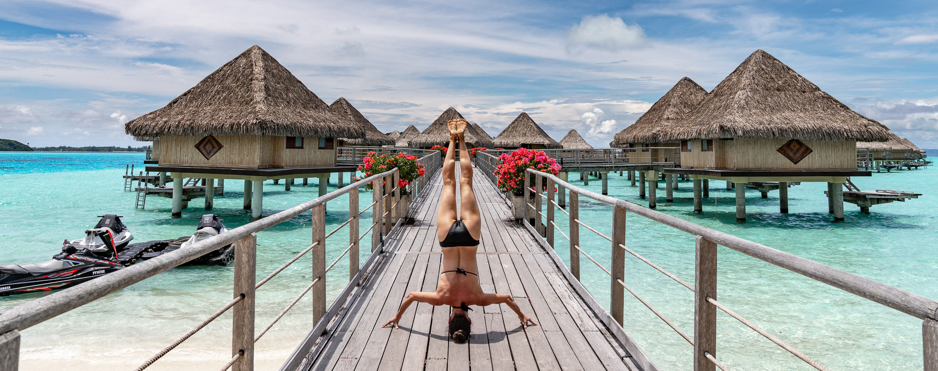 Karen Willmore in Handstand in Bora Bora