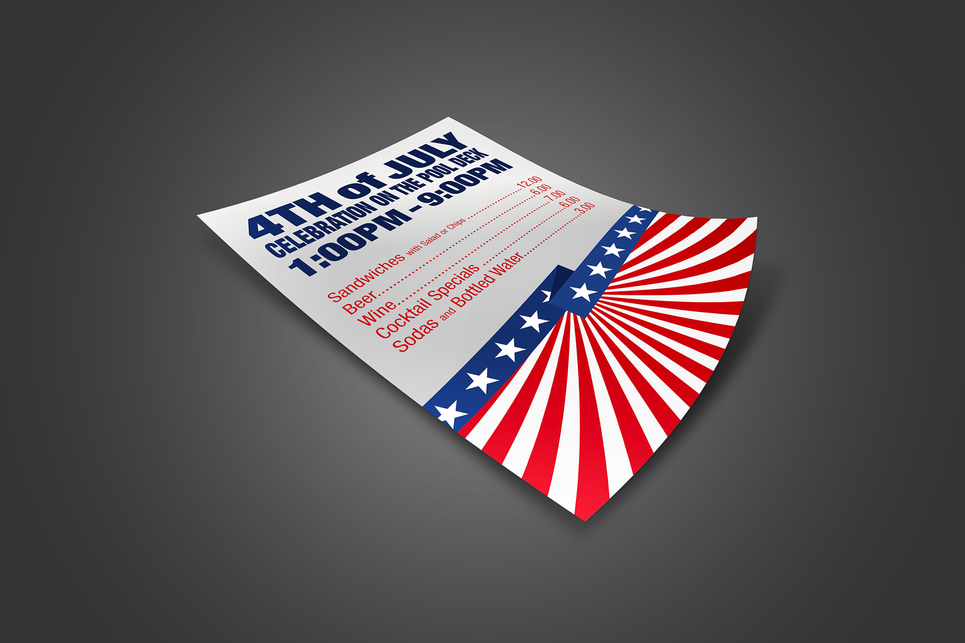 4th of july event promotion | menu
